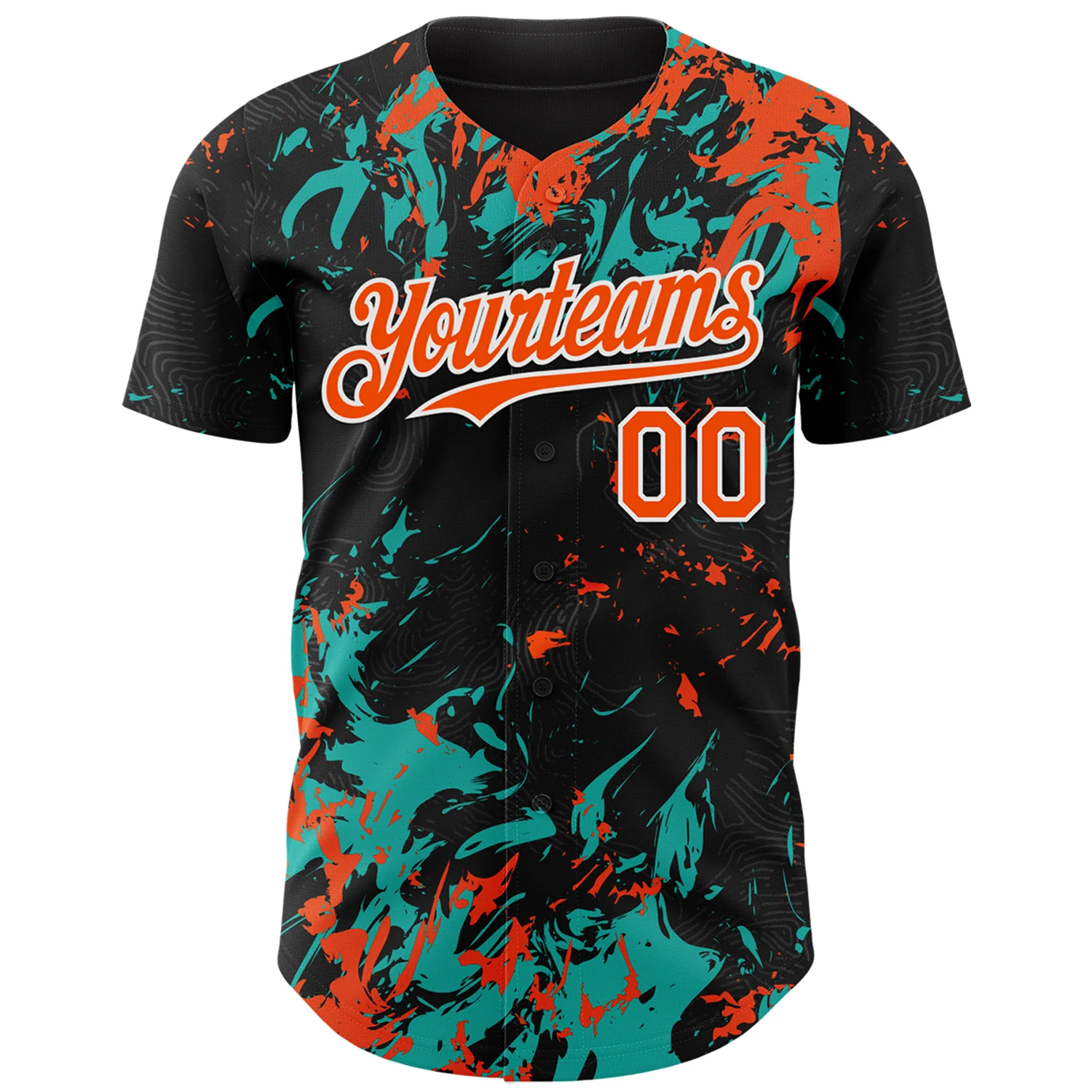 Custom Black Orange Aqua-White Splash Authentic Baseball Jersey - Image 2
