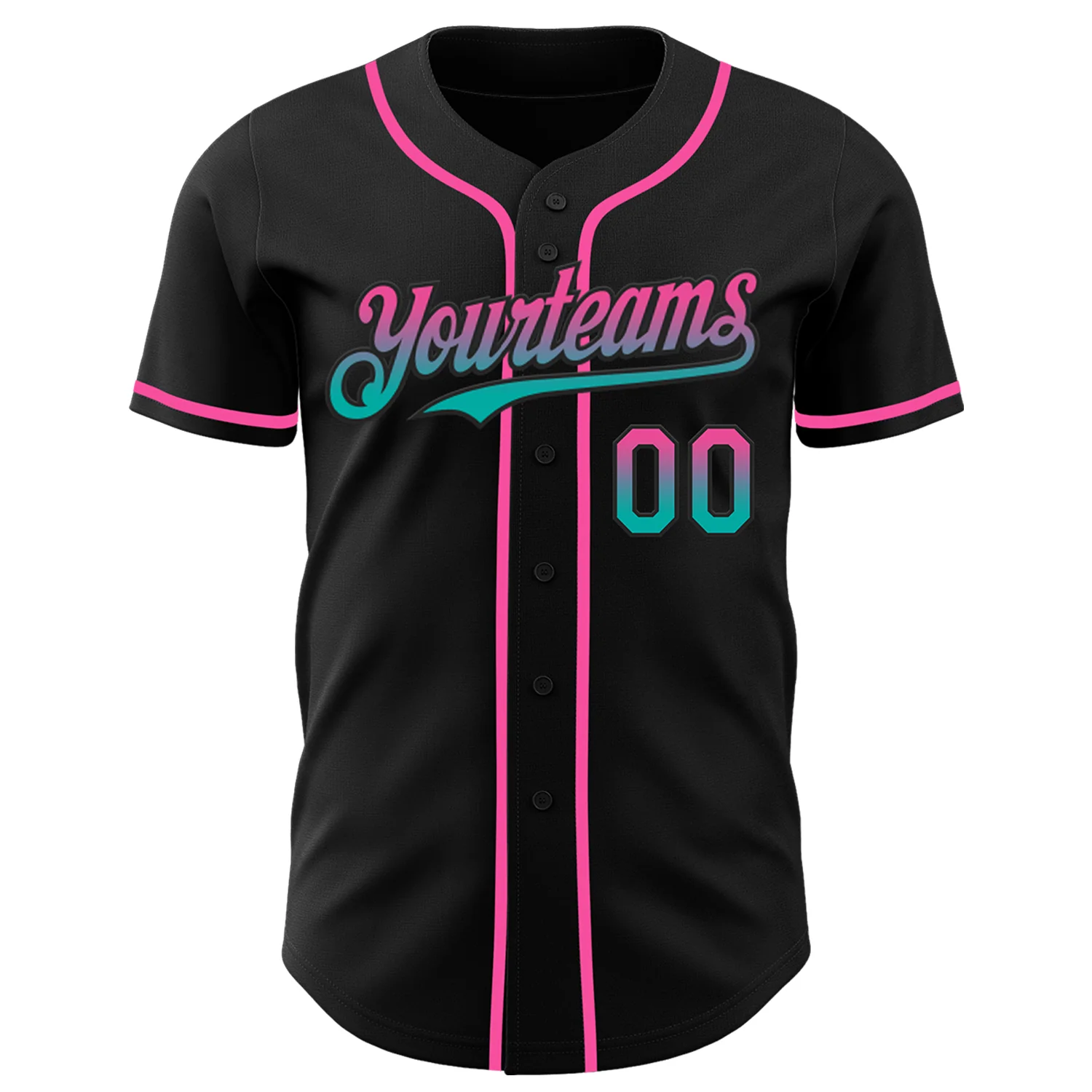Custom Black Pink-Aqua Authentic Fade Fashion Baseball Jersey - Image 2