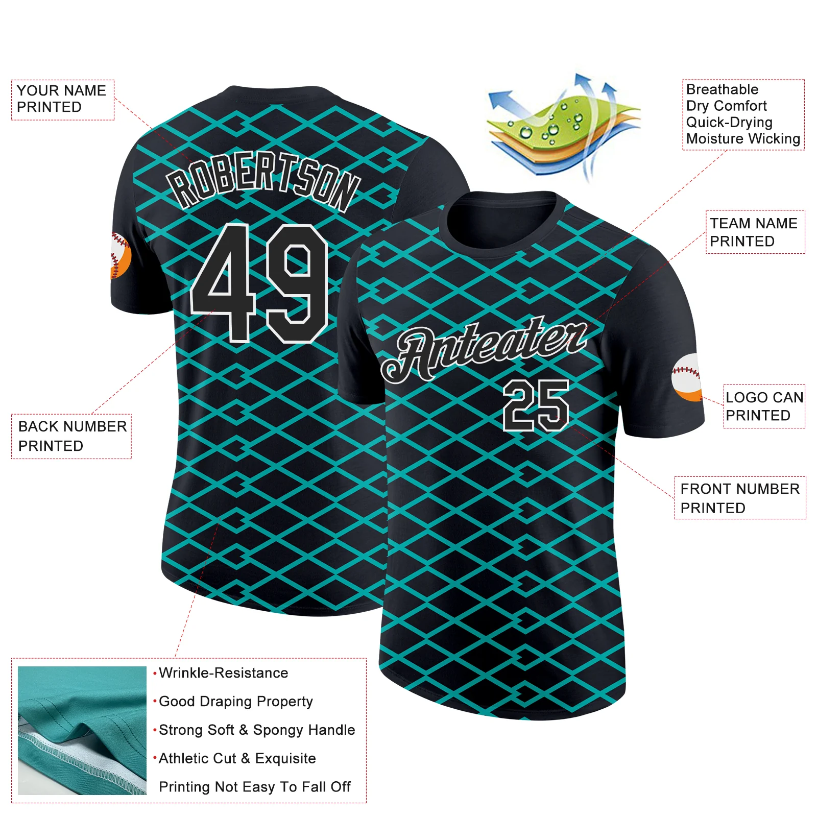 Custom Black Aqua-White 3D Esports Performance T-Shirt - Image 2