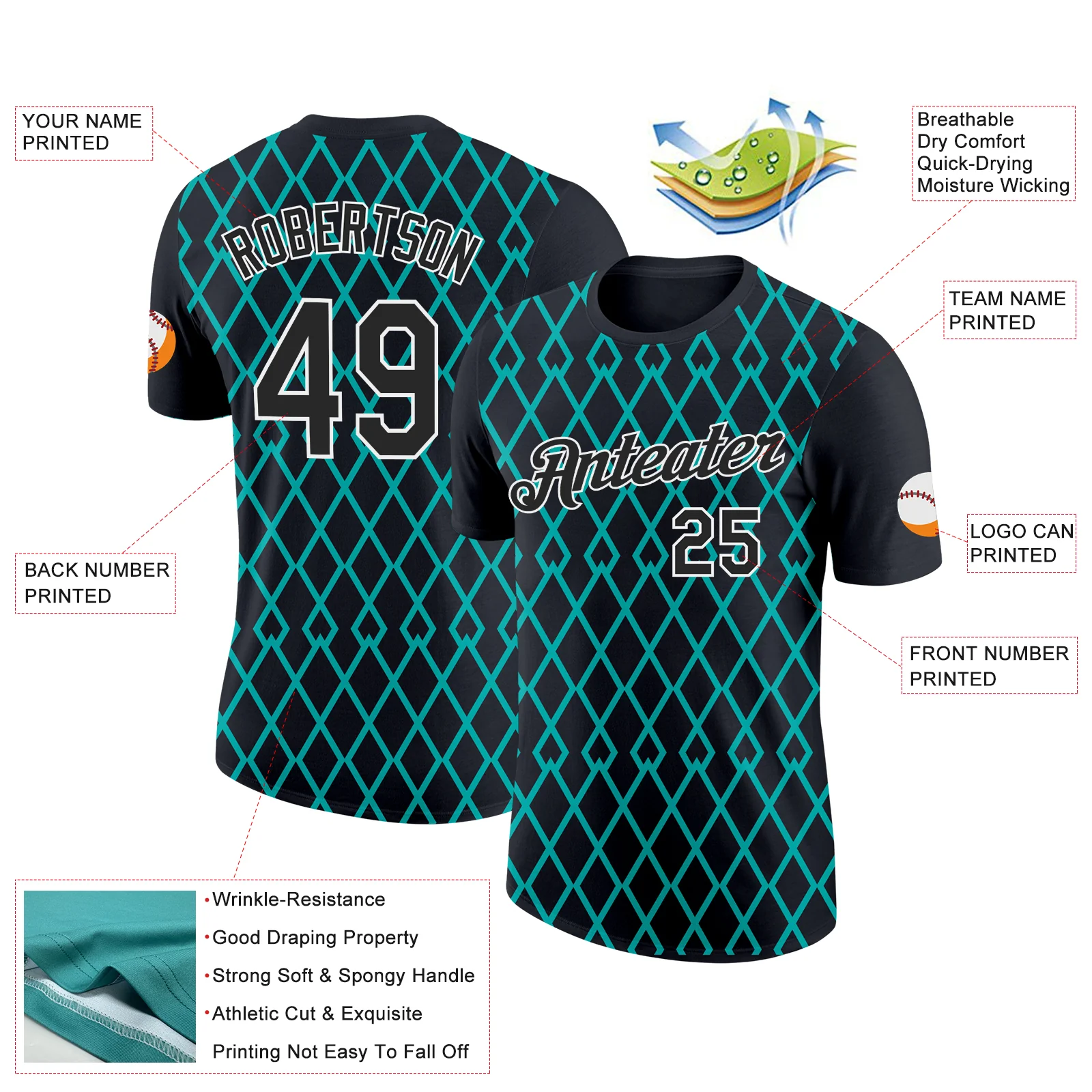 Custom Black Aqua-White 3D Esports Performance T-Shirt - Image 2