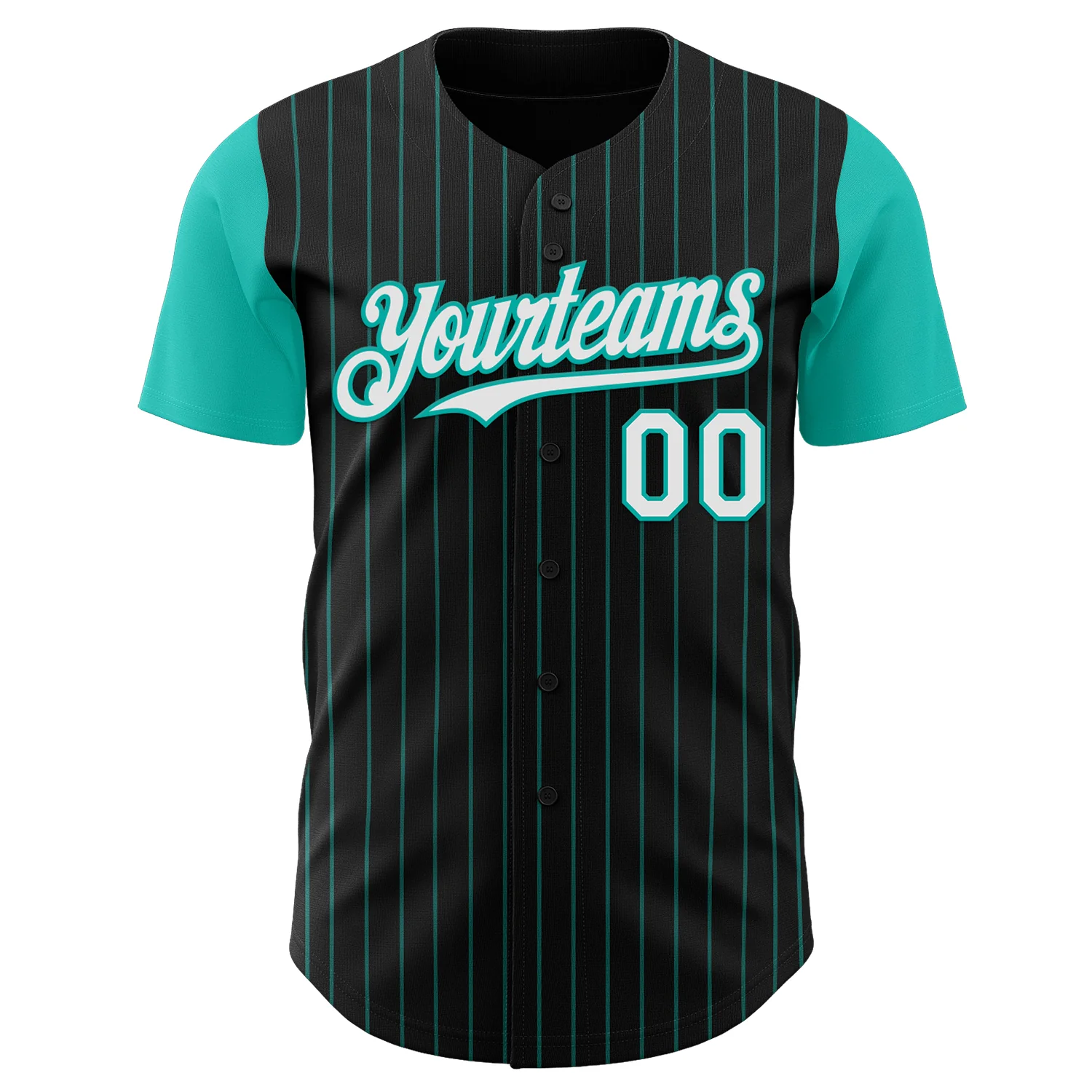 Custom Black Aqua Pinstripe White Authentic Two Tone Baseball Jersey - Image 2