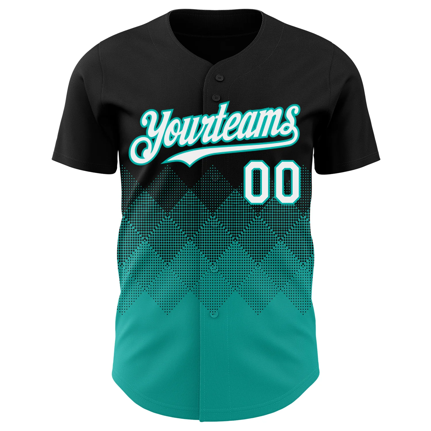 Custom Black White-Aqua 3D Gradient Square Shape Authentic Baseball Jersey - Image 2