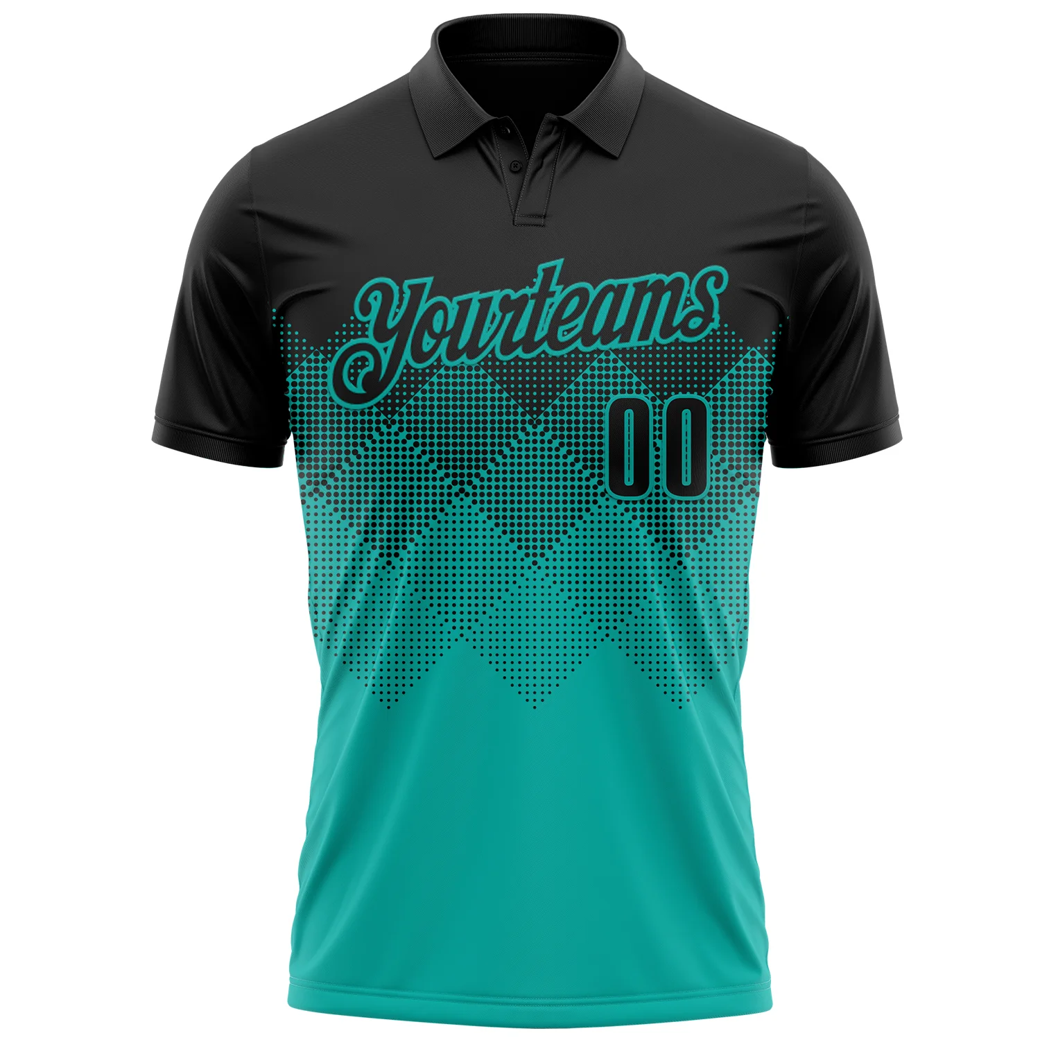 Custom Black Aqua 3D Gradient Square Shape Performance Polo Shirt - Image 2
