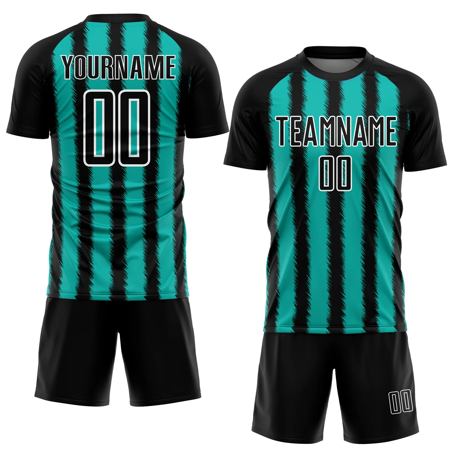 Custom Black Aqua-White Line Sublimation Soccer Uniform Jersey - Image 2