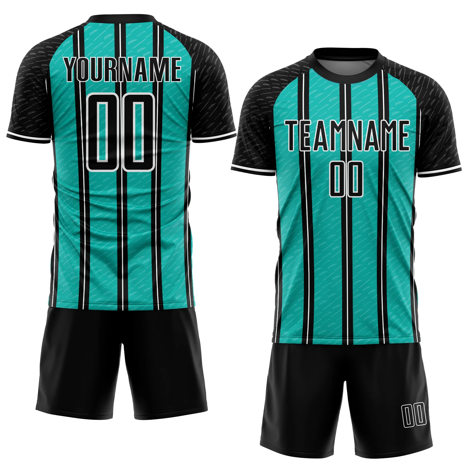 Custom Black Aqua-White Line Sublimation Soccer Uniform Jersey - Image 2