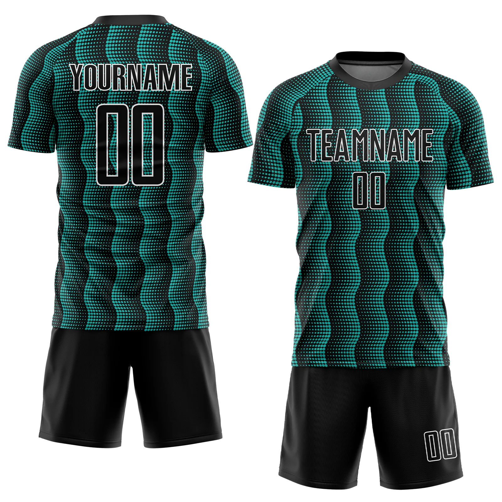 Custom Black Aqua-White Geometric Shape Sublimation Soccer Uniform Jersey - Image 2