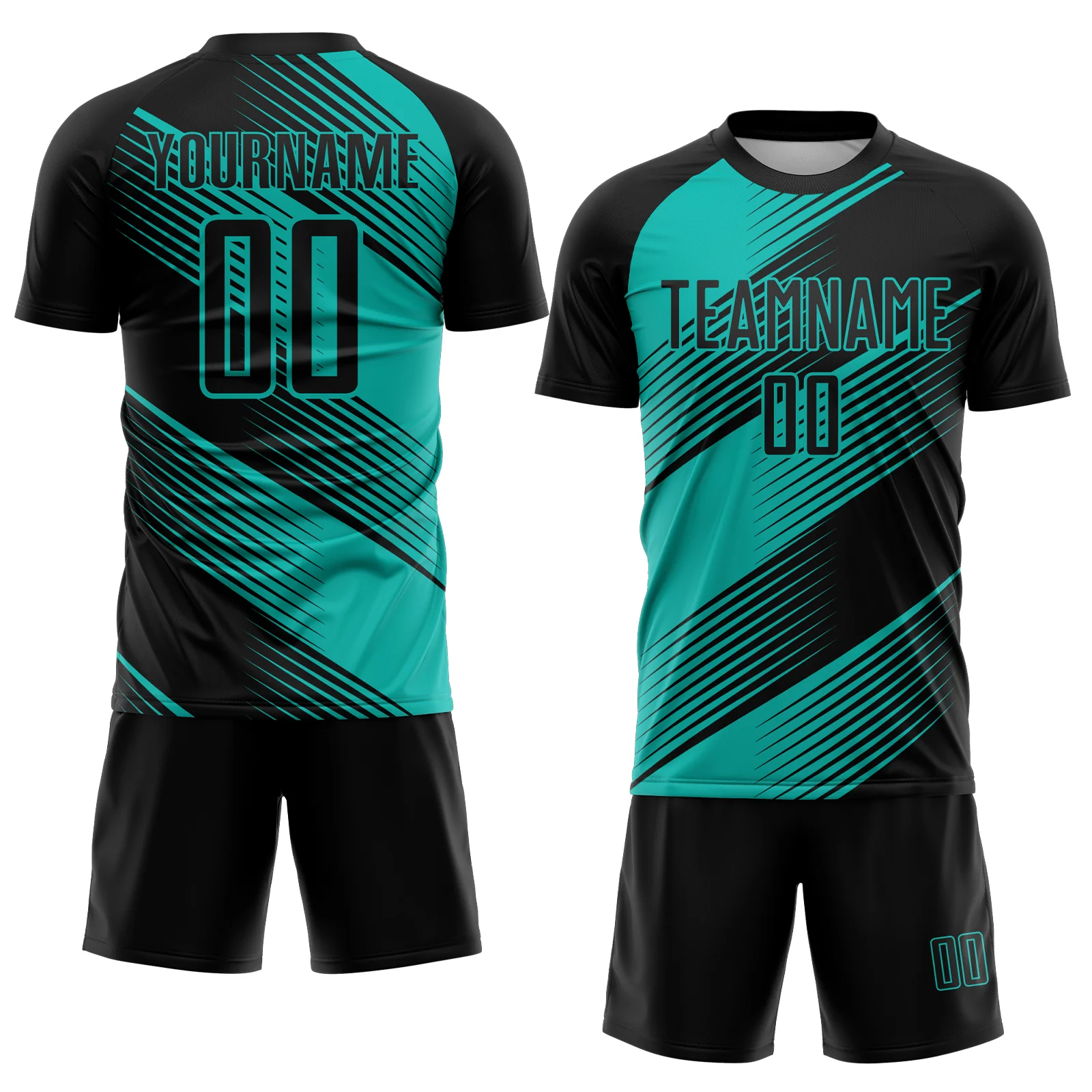 Custom Black Aqua Line Sublimation Soccer Uniform Jersey - Image 2