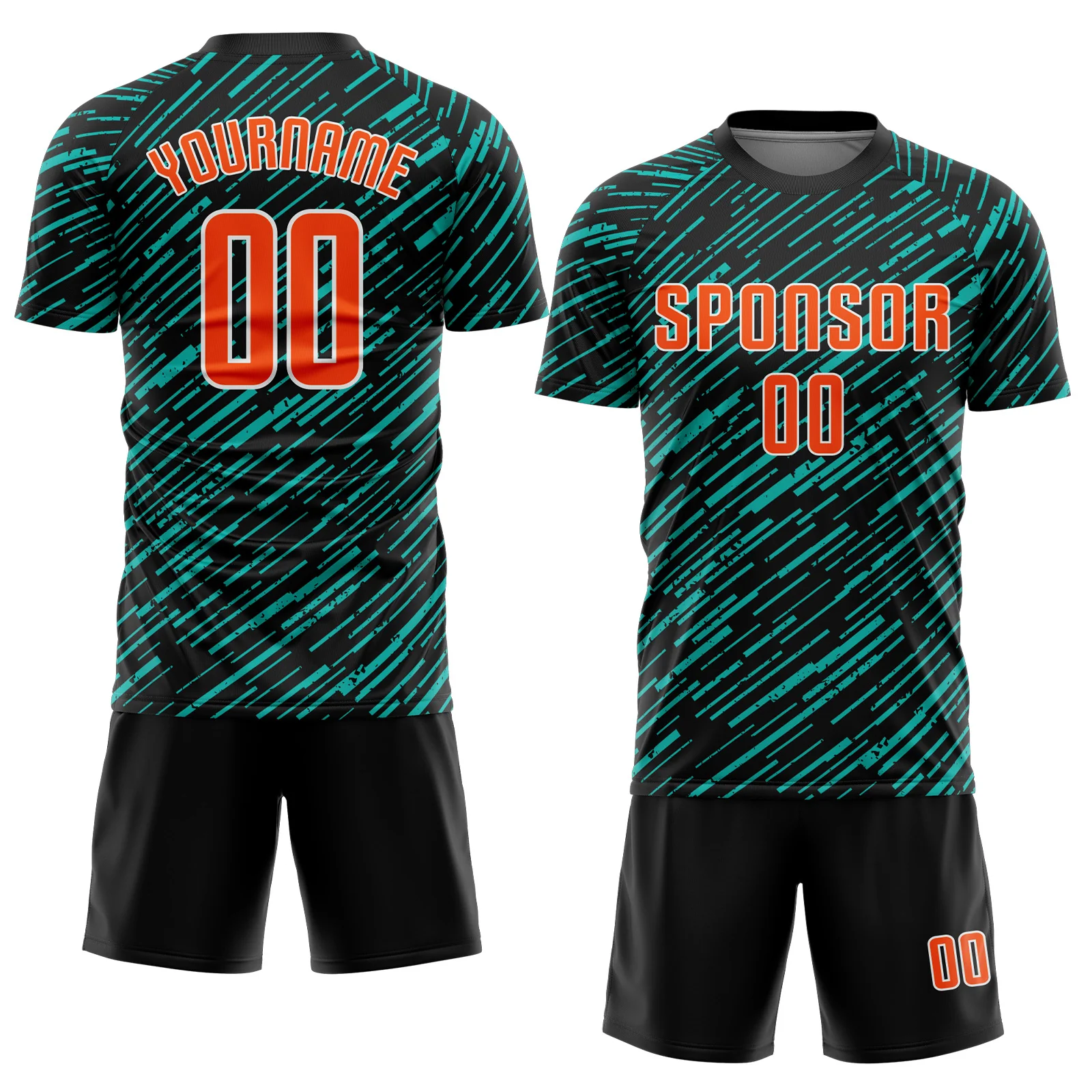 Custom Black Orange Aqua-White Line Sports Sublimation Soccer Uniform Jersey - Image 2