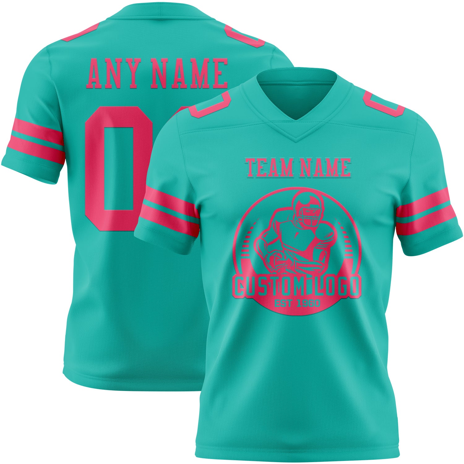Custom Aqua Neon Pink Authentic Football Jersey - Image 2