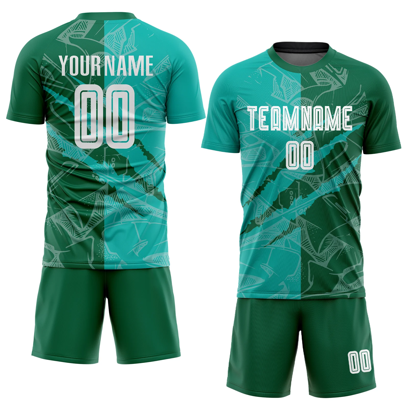 Custom Graffiti Pattern Aqua-Kelly Green Scratch Sublimation Soccer Uniform Jersey - Image 2