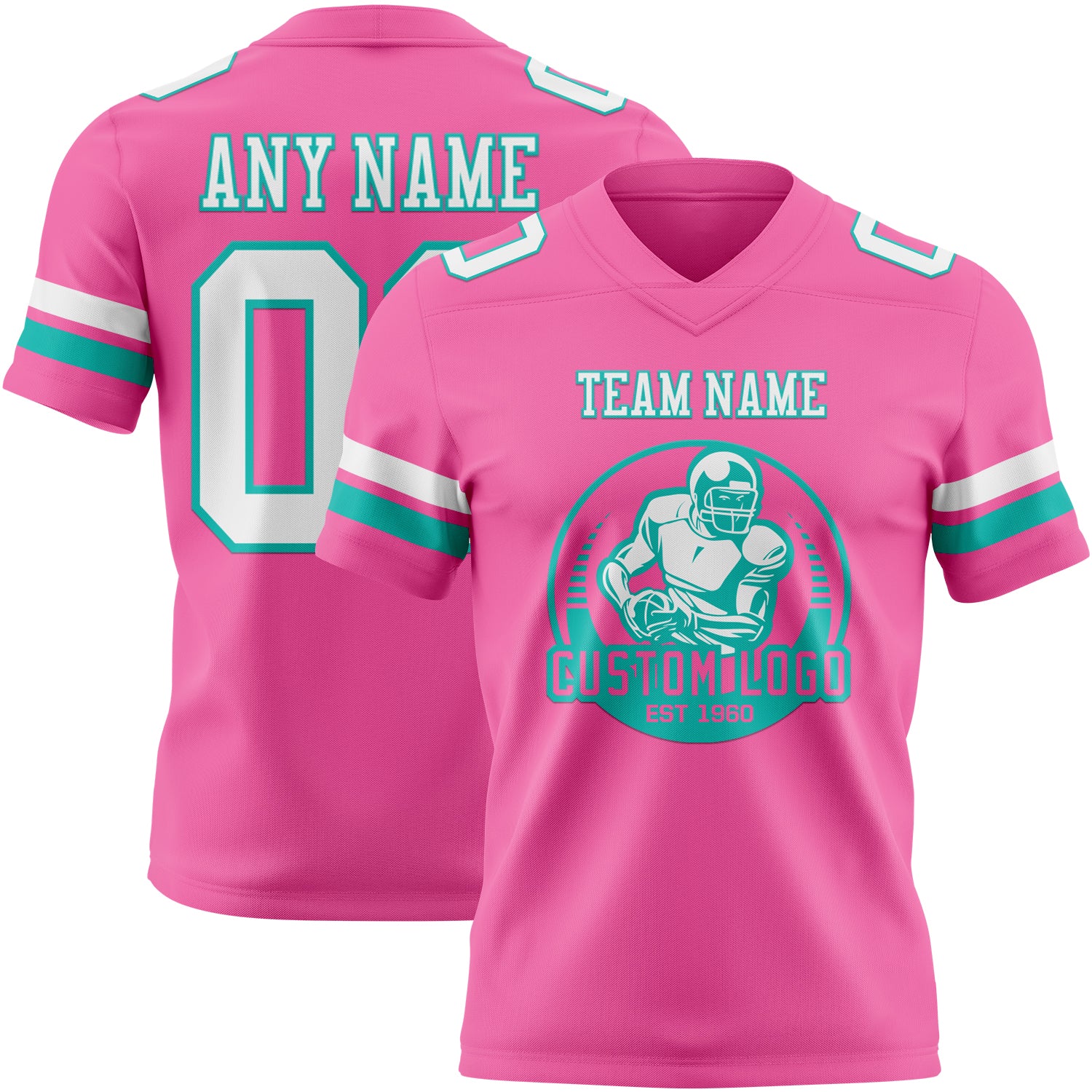 Custom Pink White-Aqua Authentic Football Jersey - Image 2