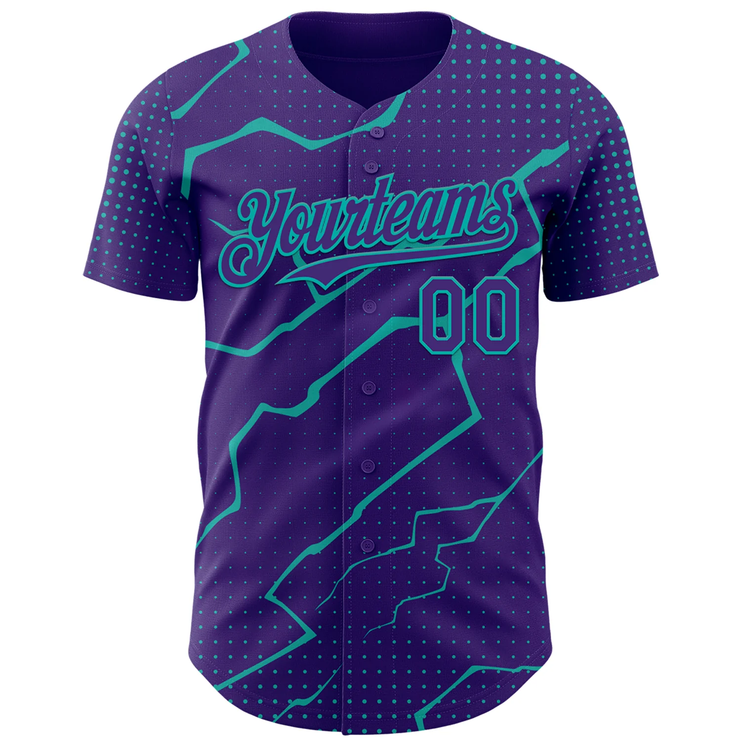 Custom Purple Aqua Lightning Polka Dot Authentic Baseball Jersey - Image 2