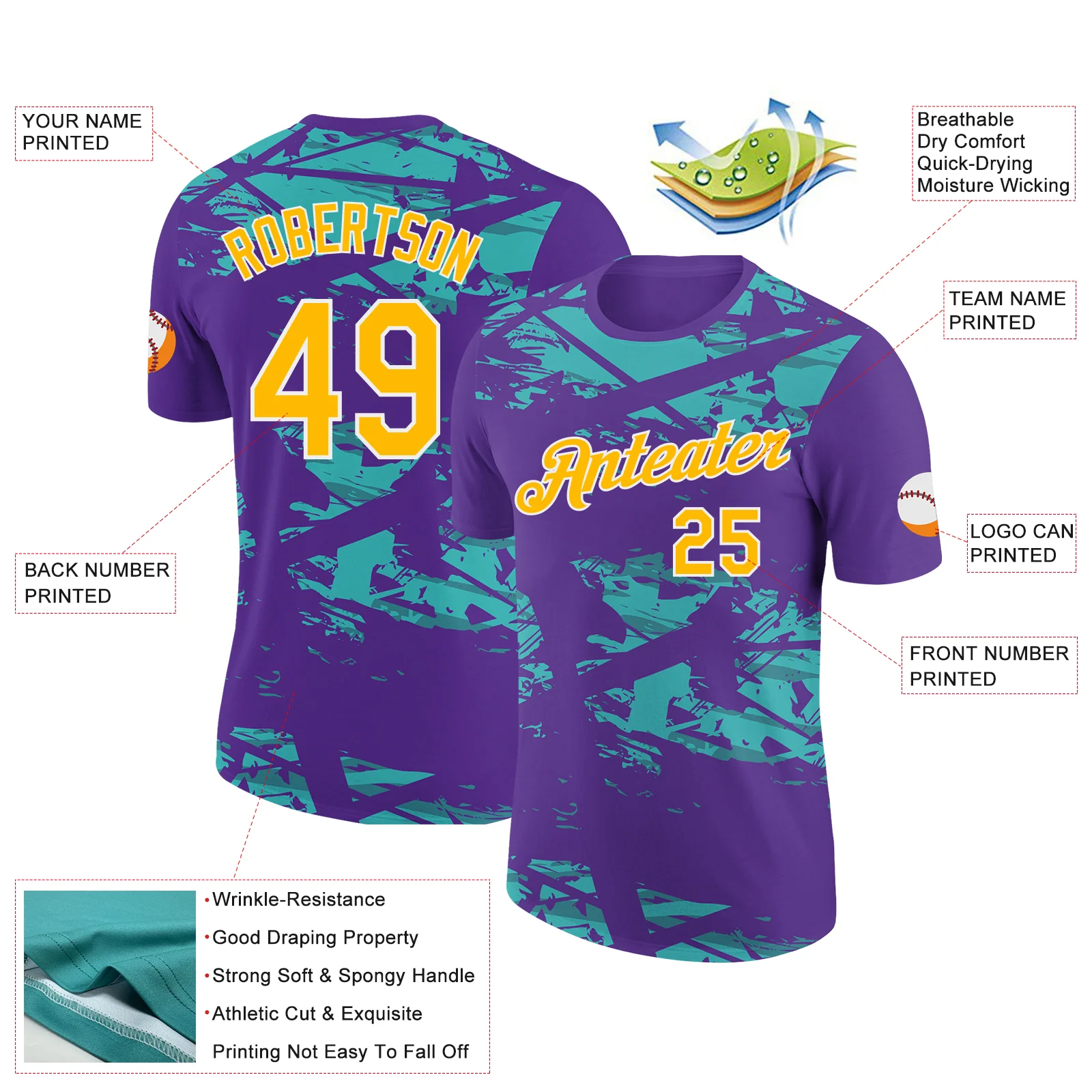 Custom Purple Gold-Aqua 3D Esports Performance T-Shirt - Image 2