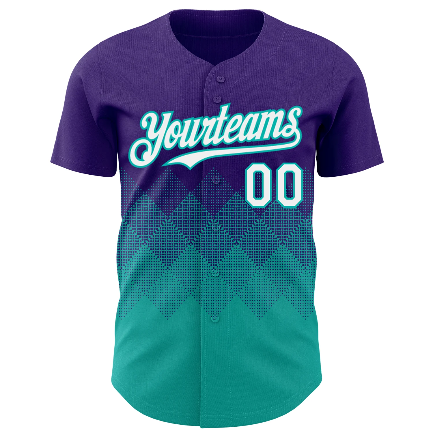 Custom Purple White-Aqua 3D Gradient Square Shape Authentic Baseball Jersey - Image 2