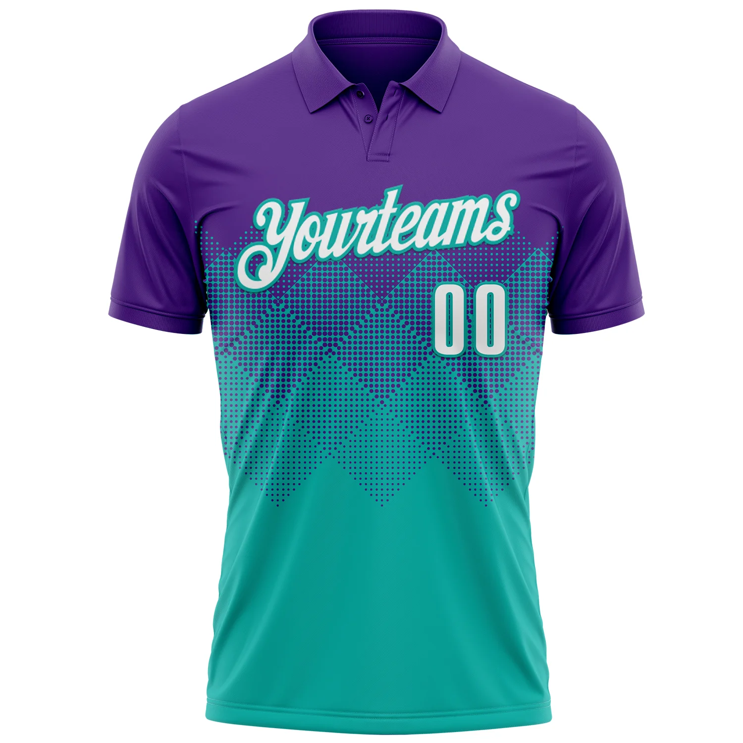 Custom Purple White-Aqua 3D Gradient Square Shape Performance Polo Shirt - Image 2