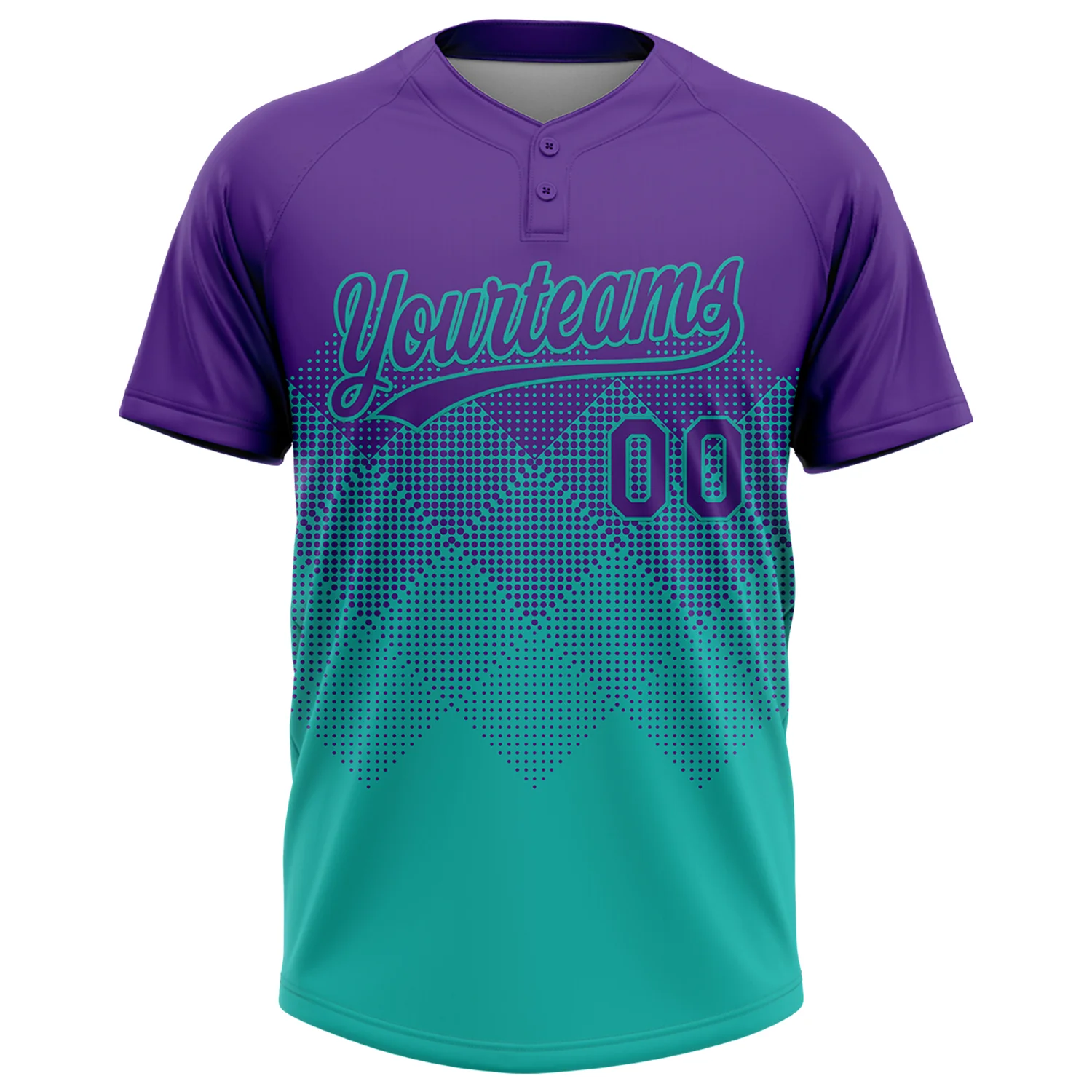 Custom Purple Aqua 3D Gradient Square Shape Two-Button Unisex Softball Jersey - Image 2