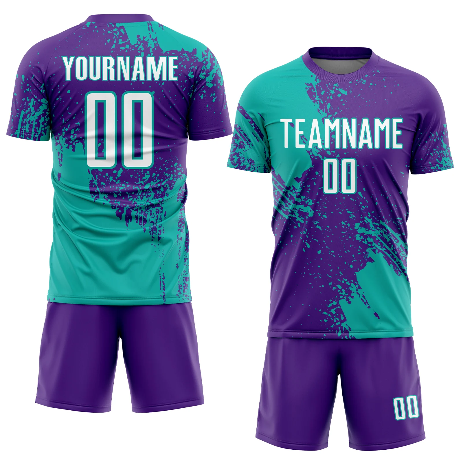 Custom Purple White-Aqua Abstract Brush Stroke Sports Sublimation Soccer Uniform Jersey - Image 2