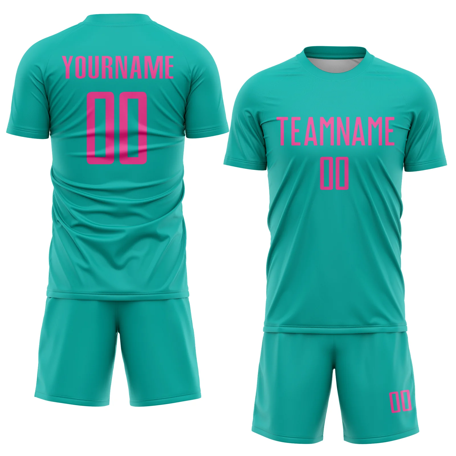 Custom Aqua Pink Sublimation Soccer Uniform Jersey - Image 2