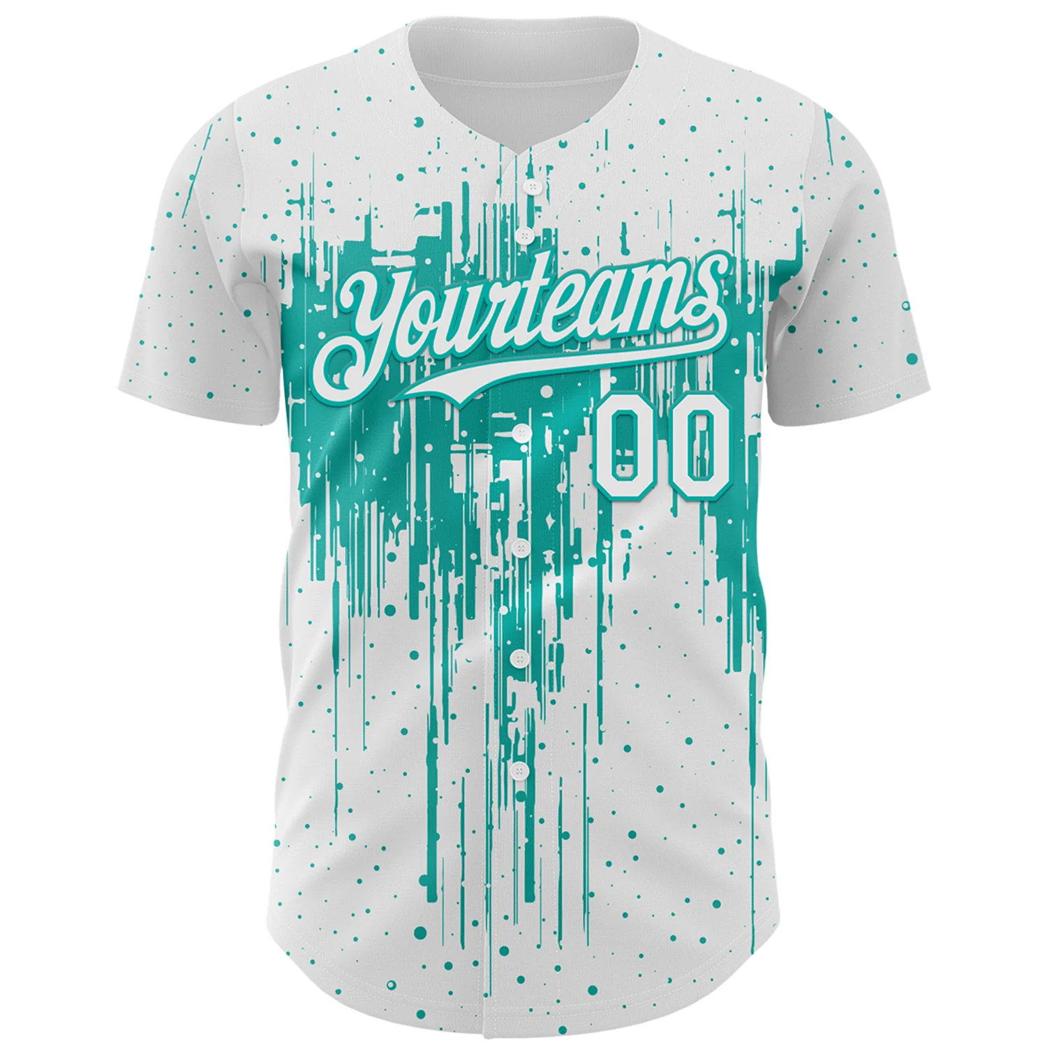 Custom White Aqua Dripping Splatter Paint Authentic Baseball Jersey - Image 2