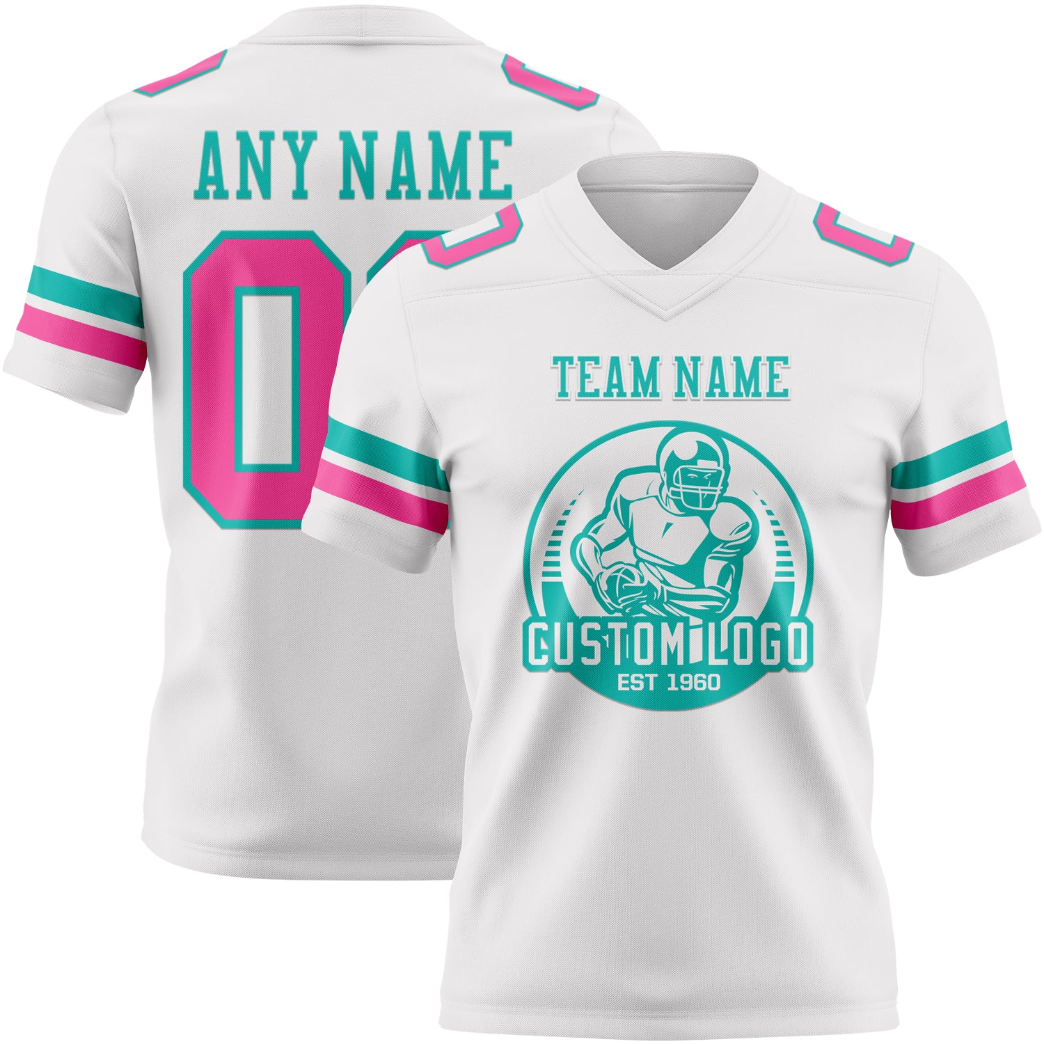 Custom White Pink-Aqua Authentic Football Jersey - Image 2