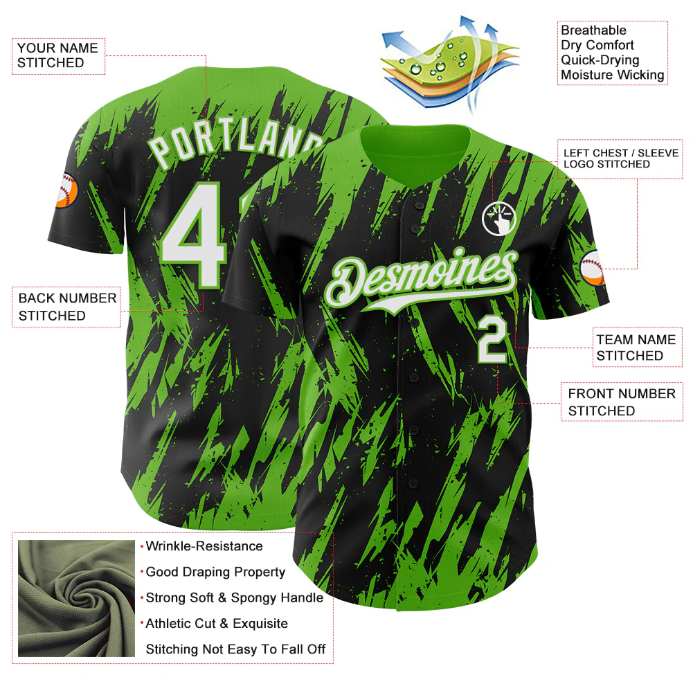 Custom Black White-Aurora Green Splatter Torn Sharp Brush Stroke Authentic Baseball Jersey - Image 3