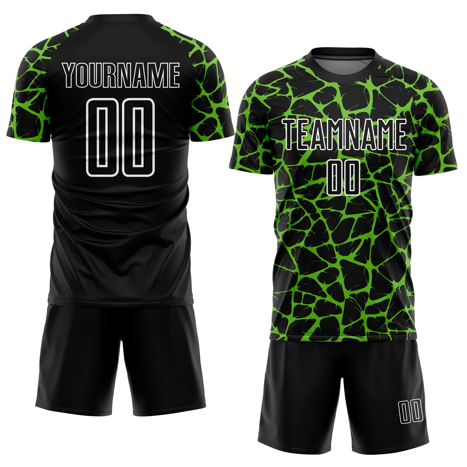 Custom Black Aurora Green-White Abstract Network Splash Sublimation Soccer Uniform Jersey - Image 2
