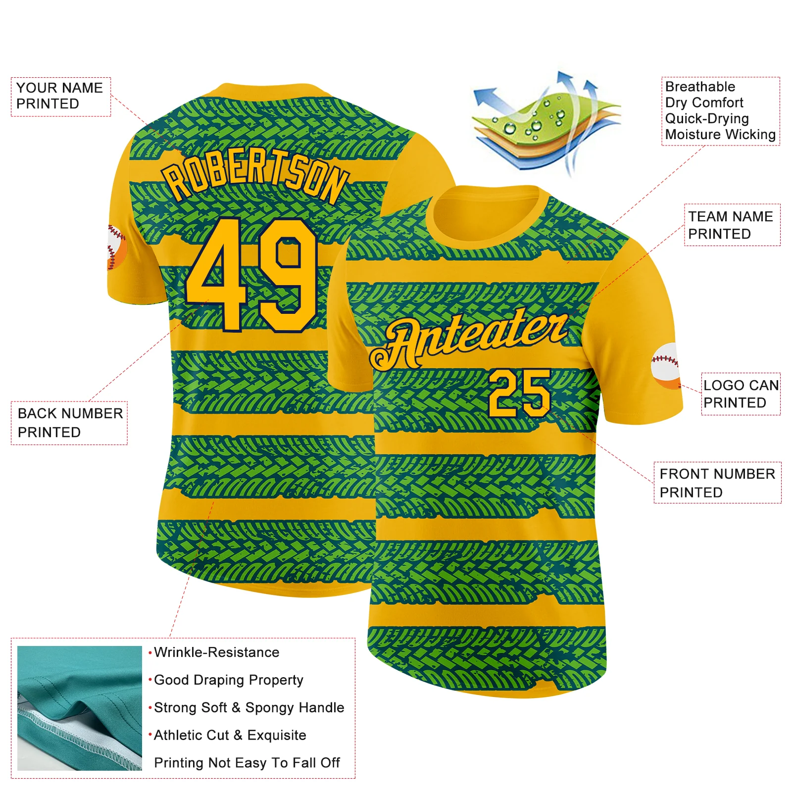 Custom Gold Aurora Green Midnight Green-Navy 3D Esports Performance T-Shirt - Image 2