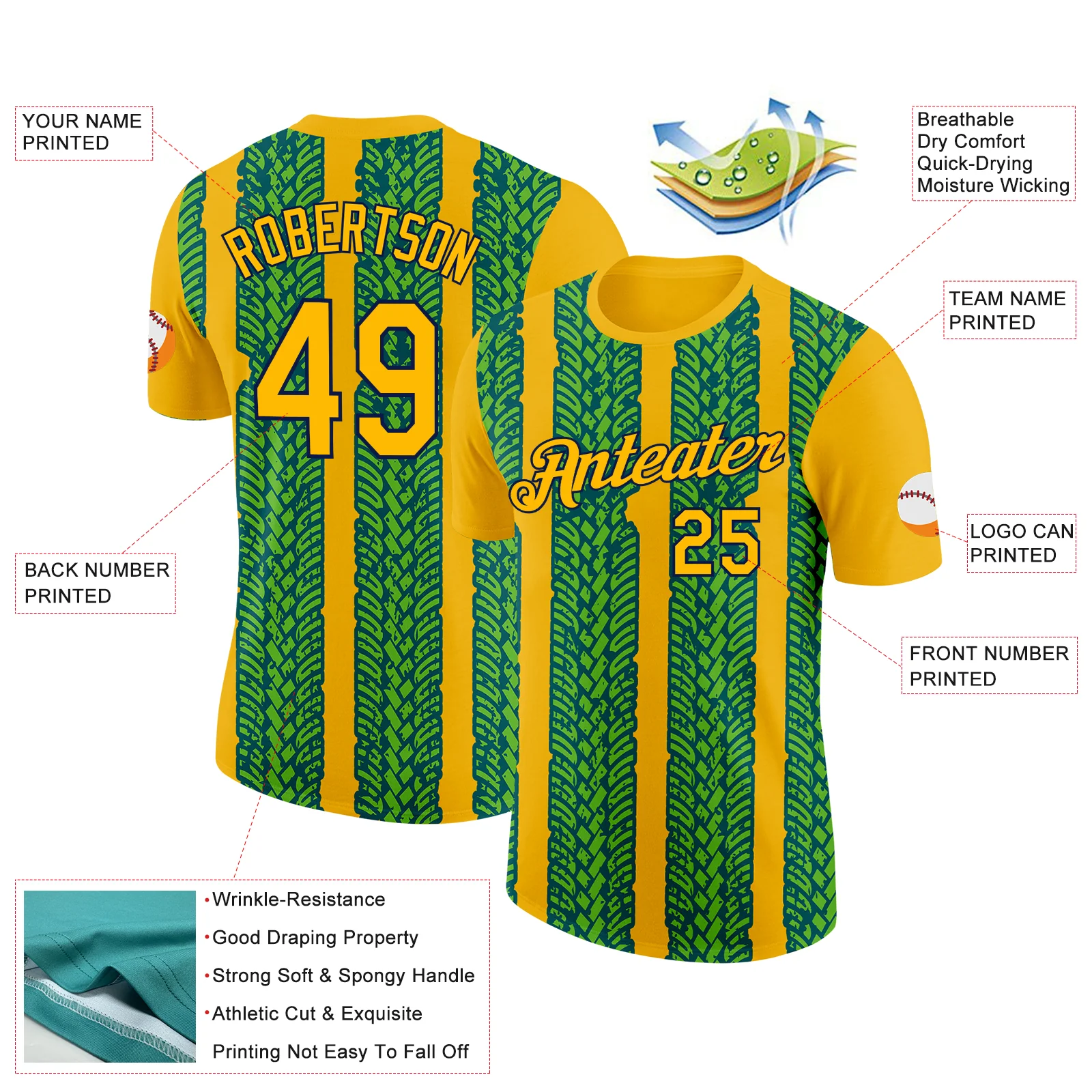 Custom Gold Aurora Green Midnight Green-Navy 3D Esports Performance T-Shirt - Image 2