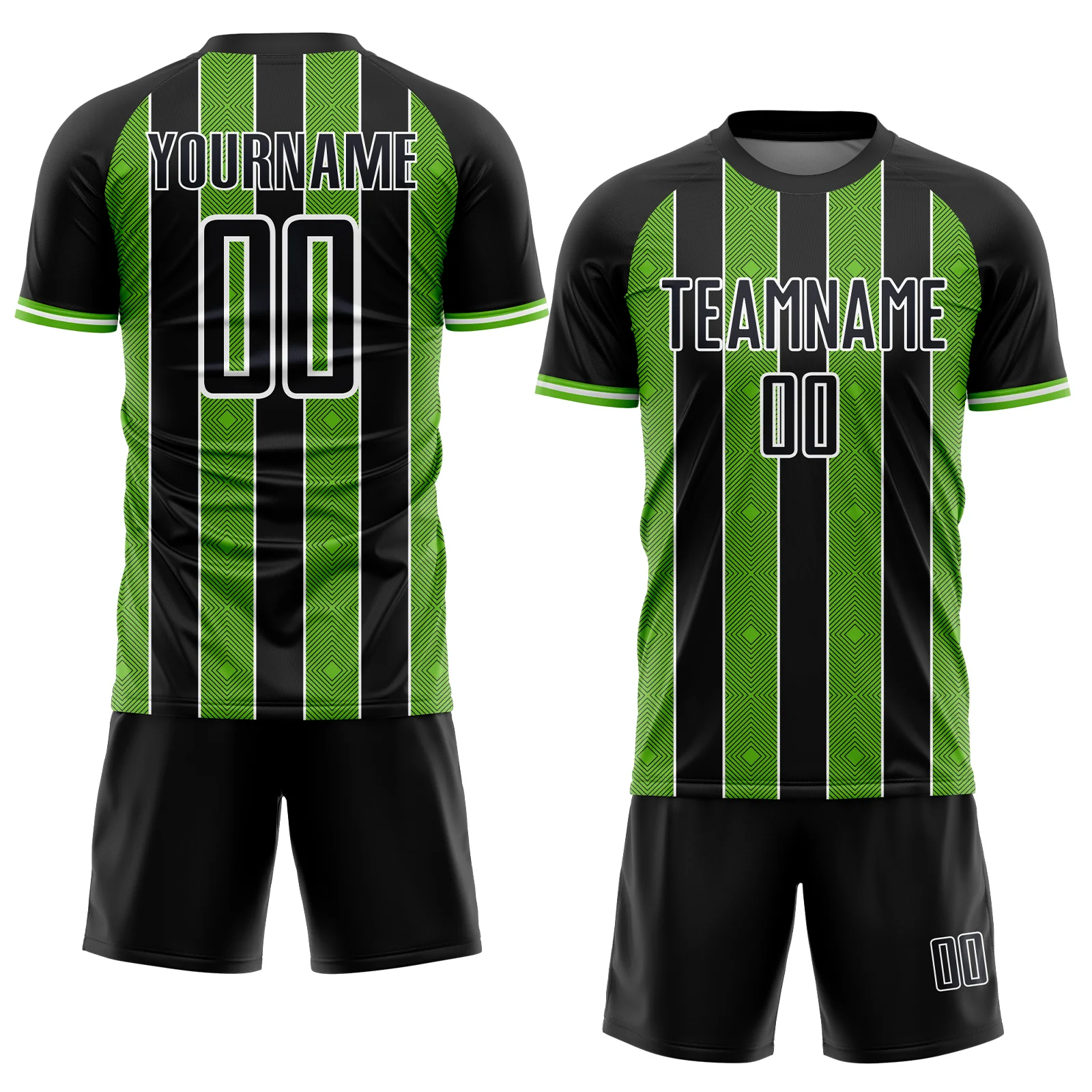 Custom Black Aurora Green-White Pinstripe Line Sports Sublimation Soccer Uniform Jersey - Image 2