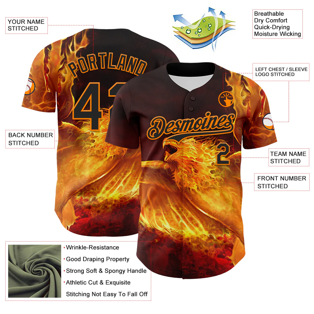 Custom Black Bay Orange Tom Wood Phoenix Rising Authentic Baseball Jersey - Image 3