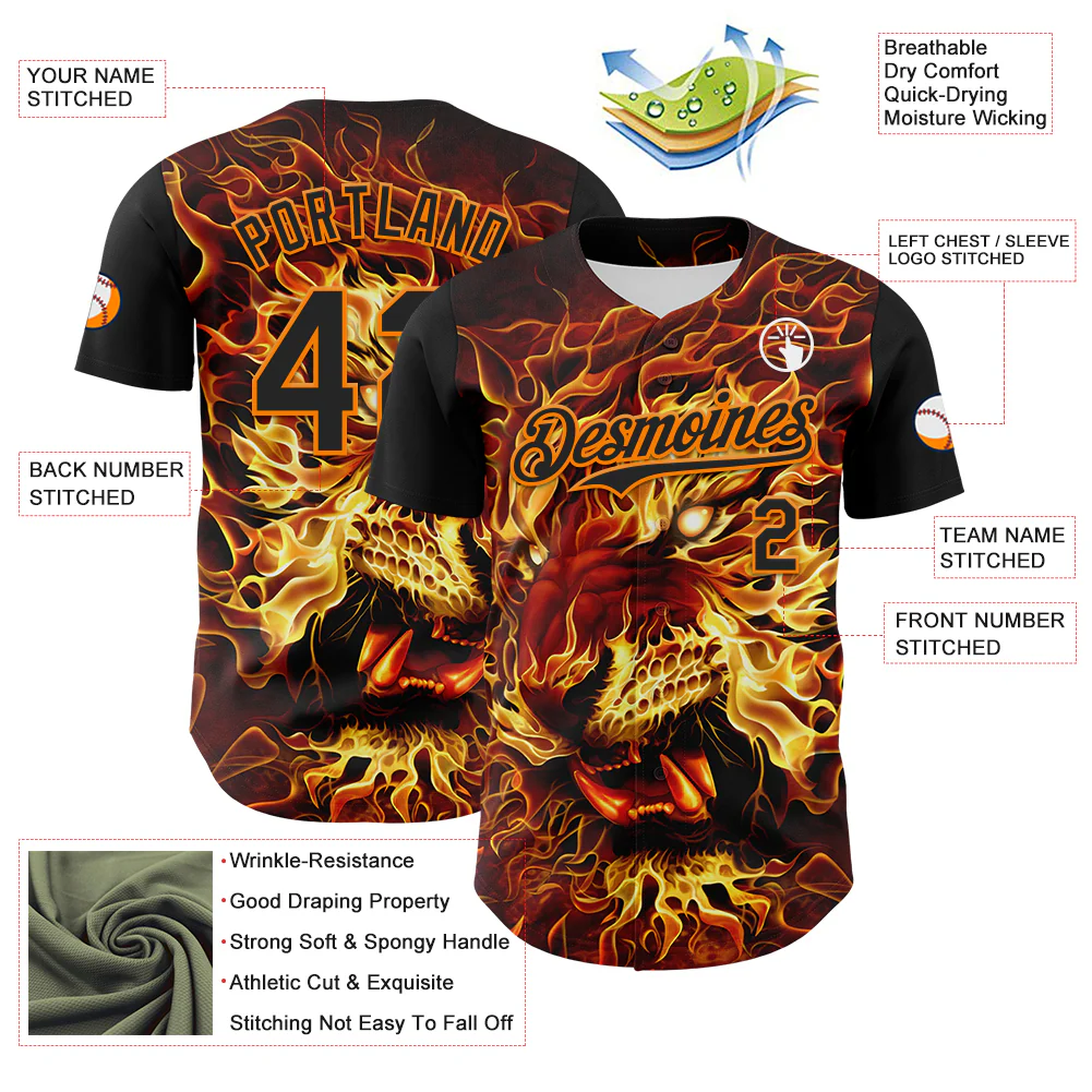Custom Black Bay Orange Tom Wood Fire Tiger Authentic Baseball Jersey - Image 3