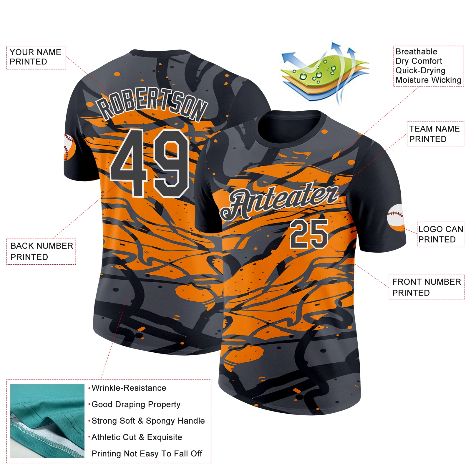 Custom Black Steel Gray-Bay Orange 3D Esports Performance T-Shirt - Image 2