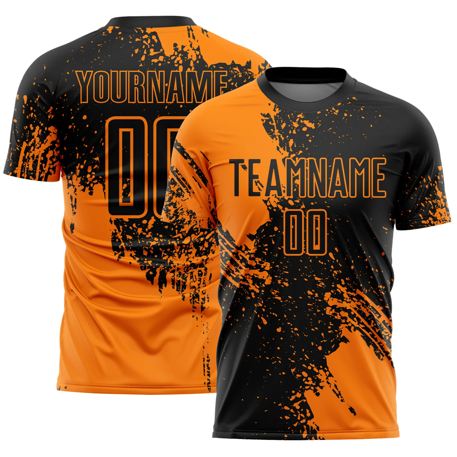 Custom Black Bay Orange Abstract Brush Stroke Sports Sublimation Soccer Uniform Jersey
