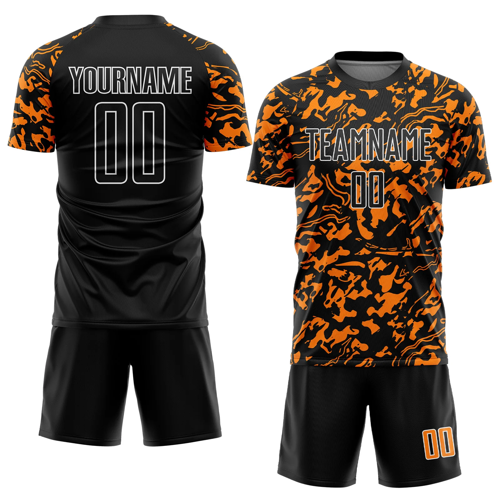 Custom Black Bay Orange-White Liquid Fluid Pattern Sports Sublimation Soccer Uniform Jersey - Image 2