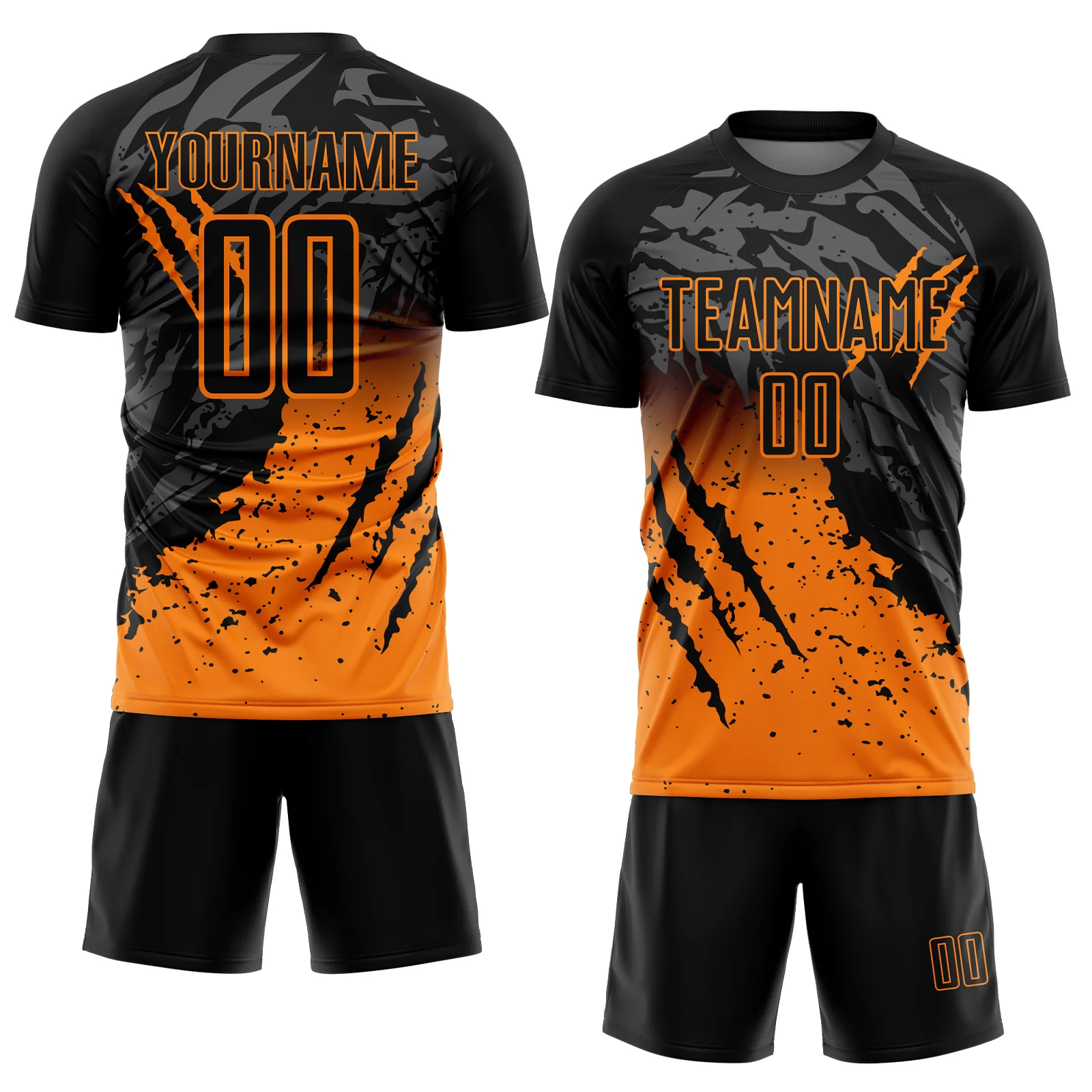 Custom Black Bay Orange Gradient Claw Mark Splatter Sports Sublimation Soccer Uniform Jersey - Image 2