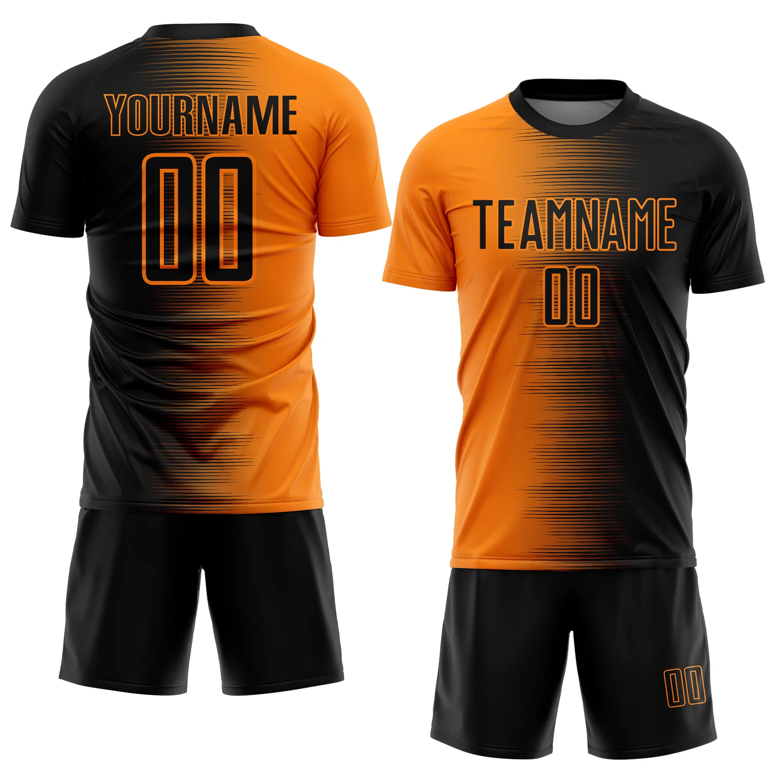 Custom Black Bay Orange Gradient Line Sublimation Soccer Uniform Jersey - Image 2
