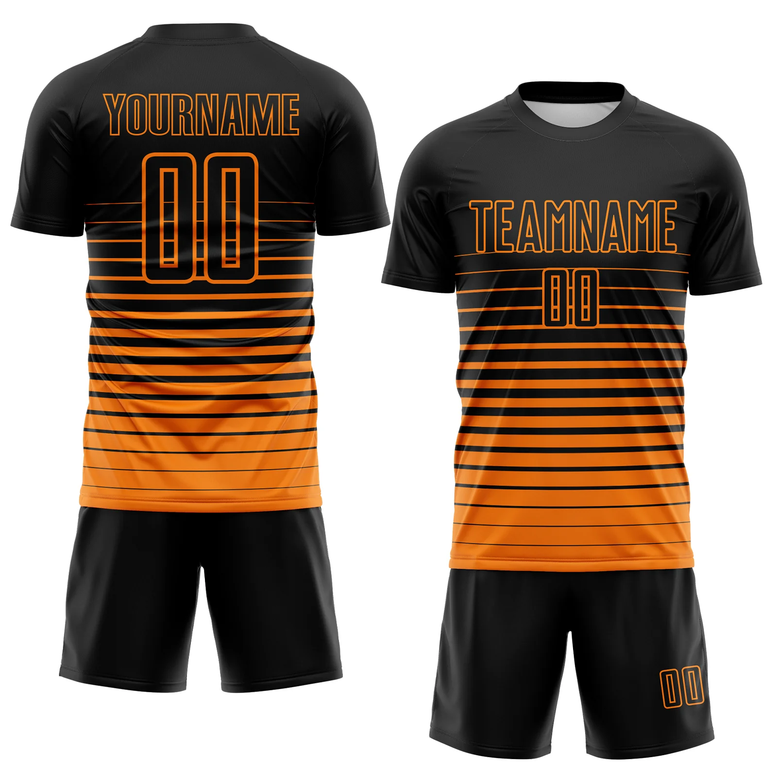 Custom Black Bay Orange Gradient Pinstripe Sublimation Soccer Uniform Jersey - Image 2