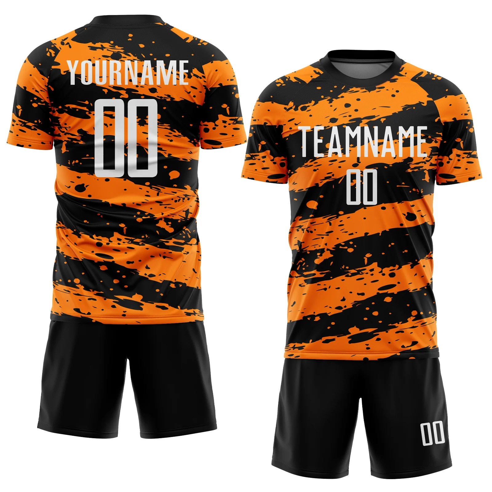 Custom Black White-Bay Orange Splash Sublimation Soccer Uniform Jersey - Image 2