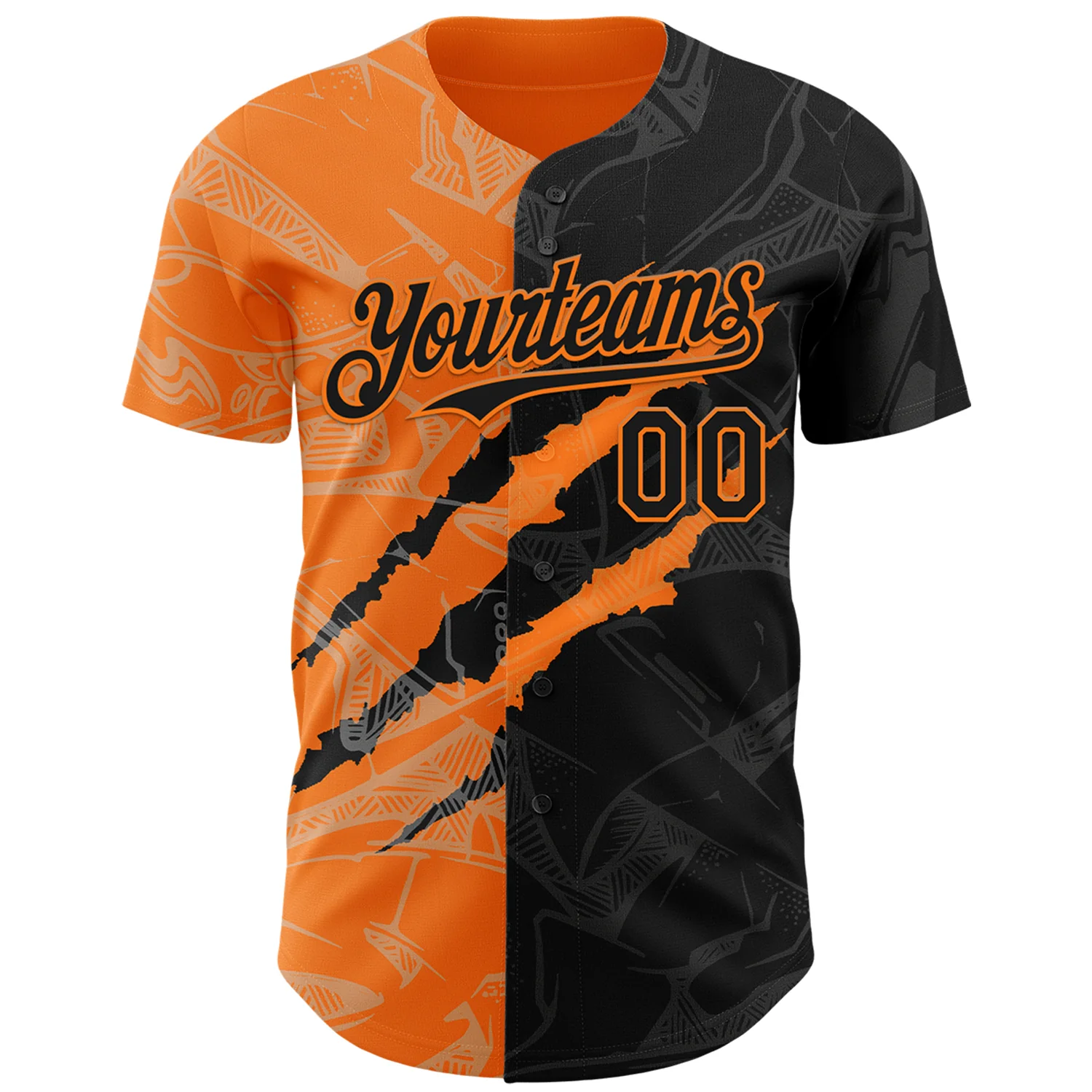 Custom Graffiti Pattern Black-Bay Orange 3D Scratch Authentic Baseball Jersey - Image 2