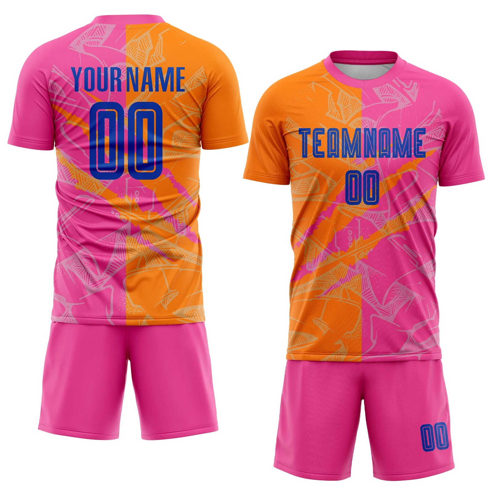 Custom Graffiti Pattern Royal Bay Orange-Pink Scratch Sublimation Soccer Uniform Jersey - Image 2