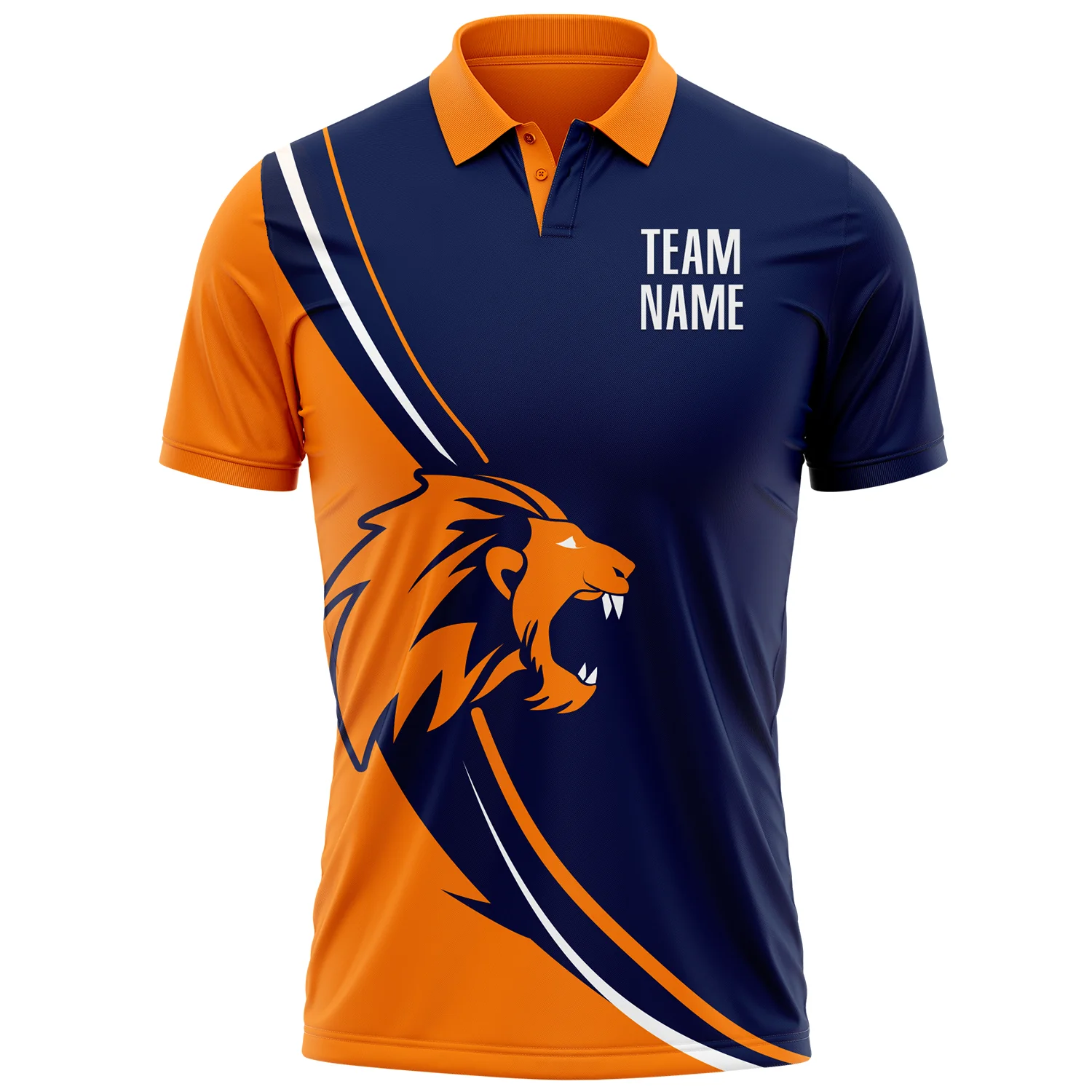 Custom Navy White-Bay Orange 3D Pattern Design Animal Lion Performance Polo Shirt - Image 2