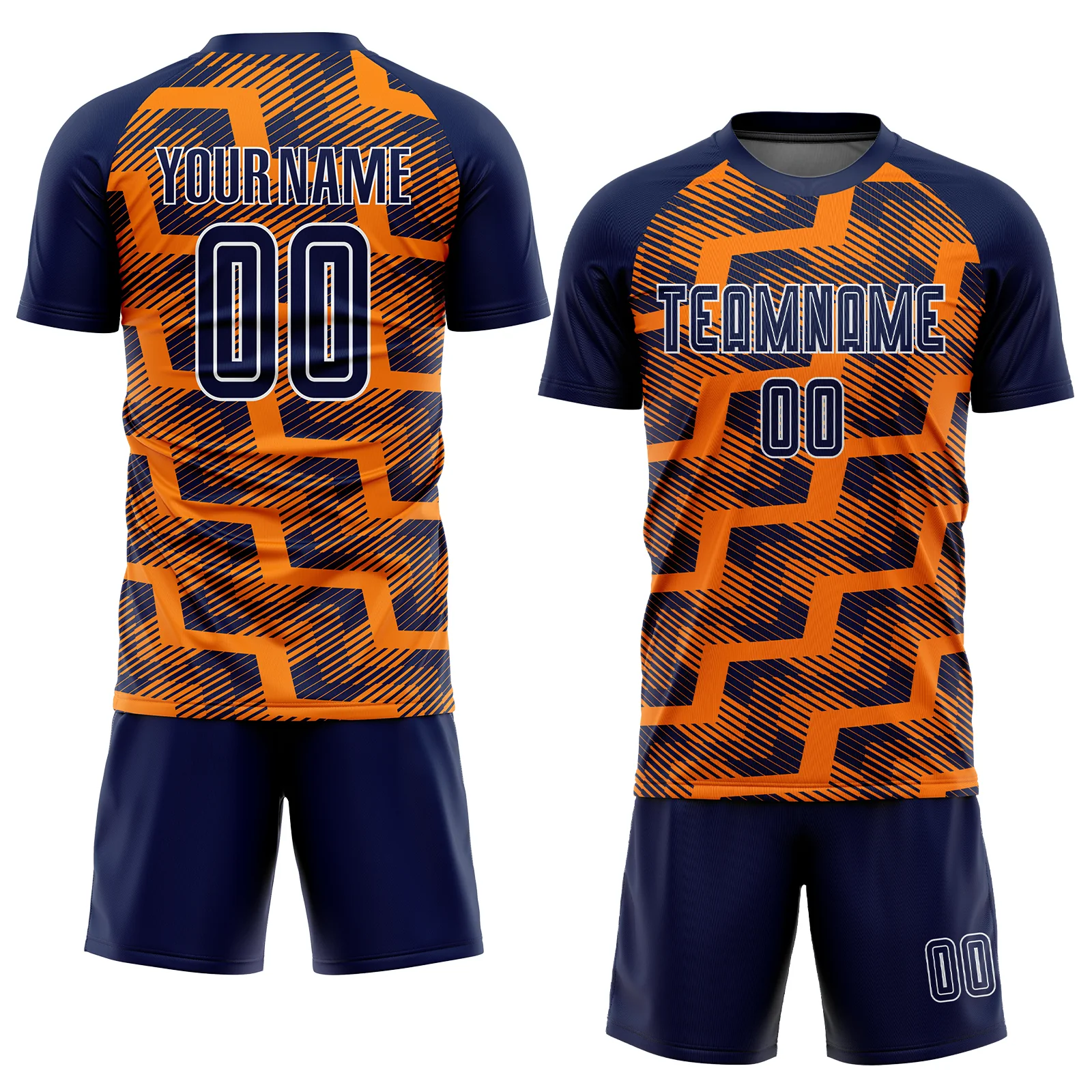 Custom Navy Bay Orange-White Line Sublimation Soccer Uniform Jersey - Image 2