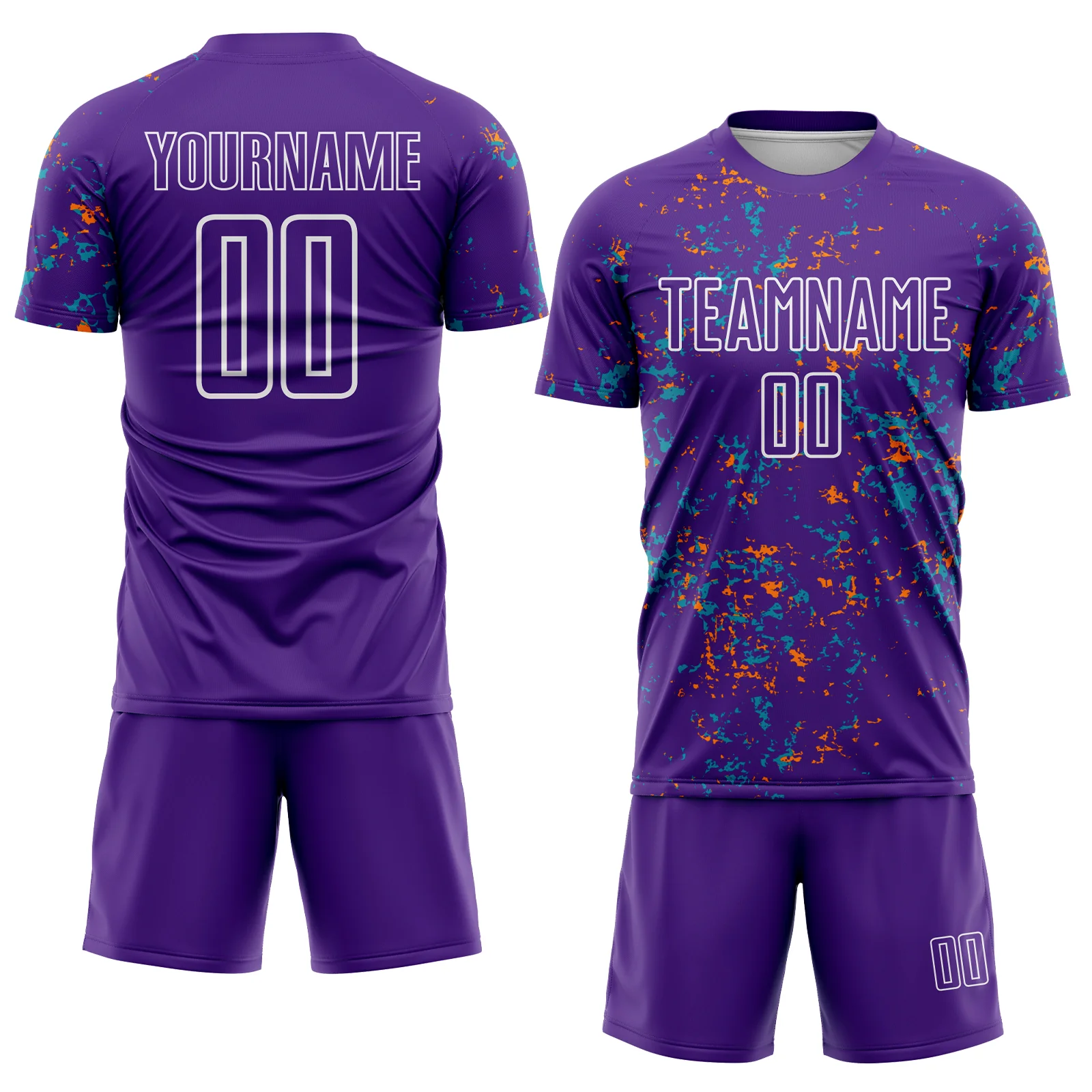 Custom Purple Bay Orange-Teal Abstract Fragment Art Sublimation Soccer Uniform Jersey - Image 2