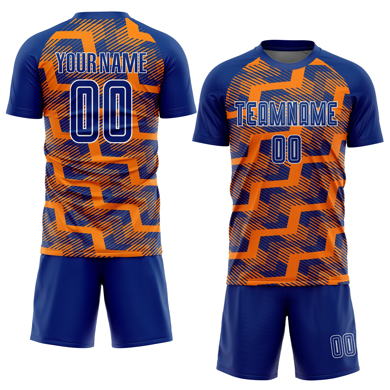 Custom Royal Bay Orange-White Line Sublimation Soccer Uniform Jersey - Image 2