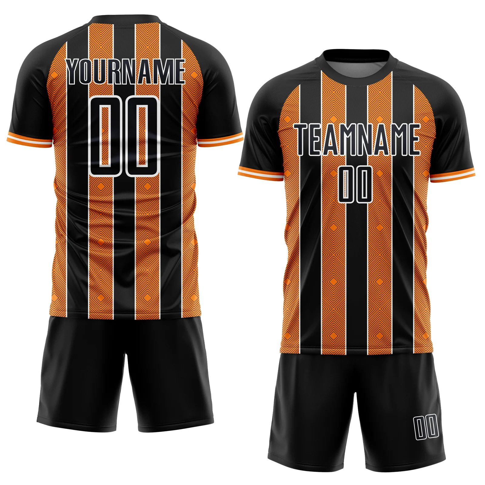 Custom Black Bay Orange-White Pinstripe Line Sports Sublimation Soccer Uniform Jersey - Image 2