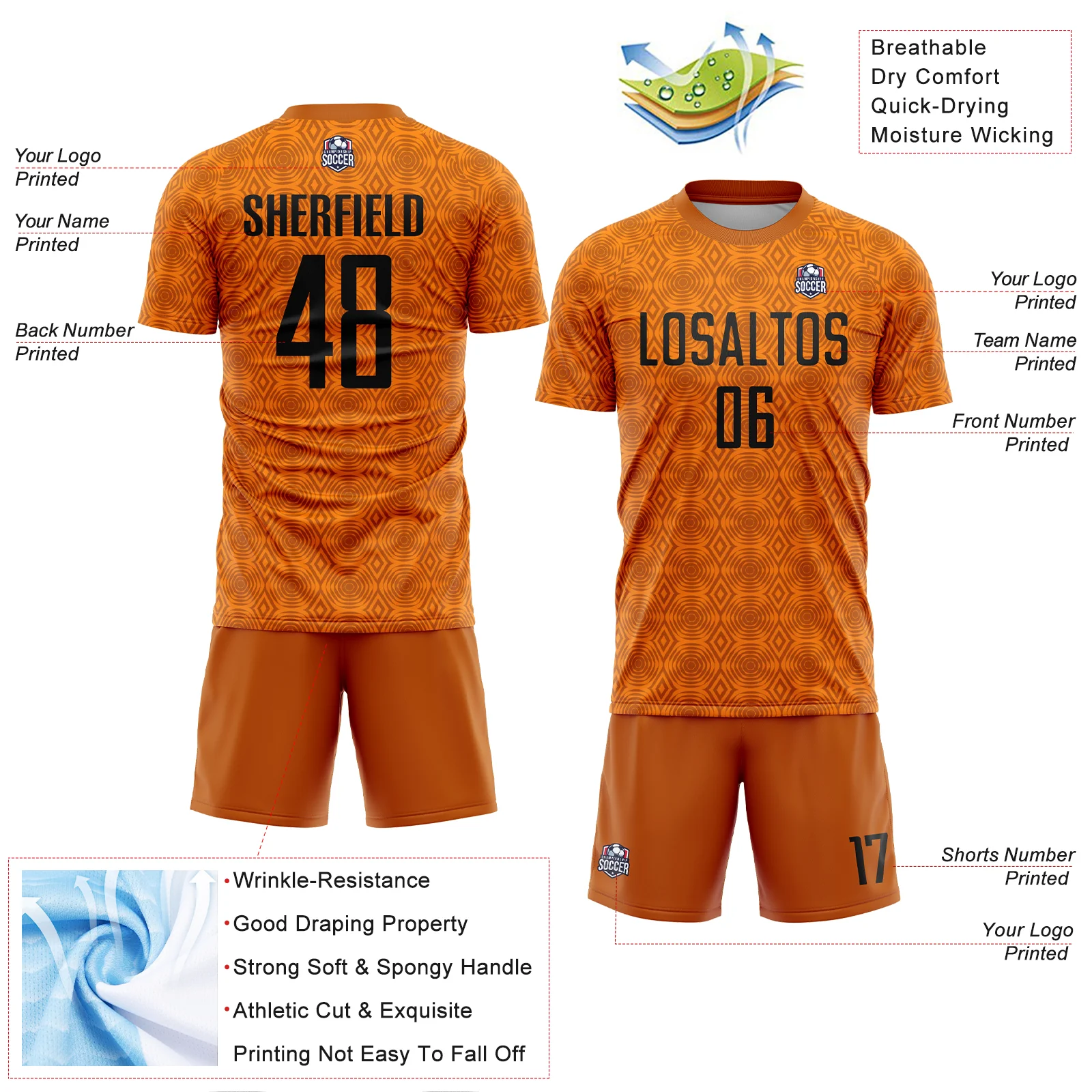 Custom Texas Orange Black-Bay Orange Geometric Shapes Sublimation Soccer Uniform Jersey - Image 4
