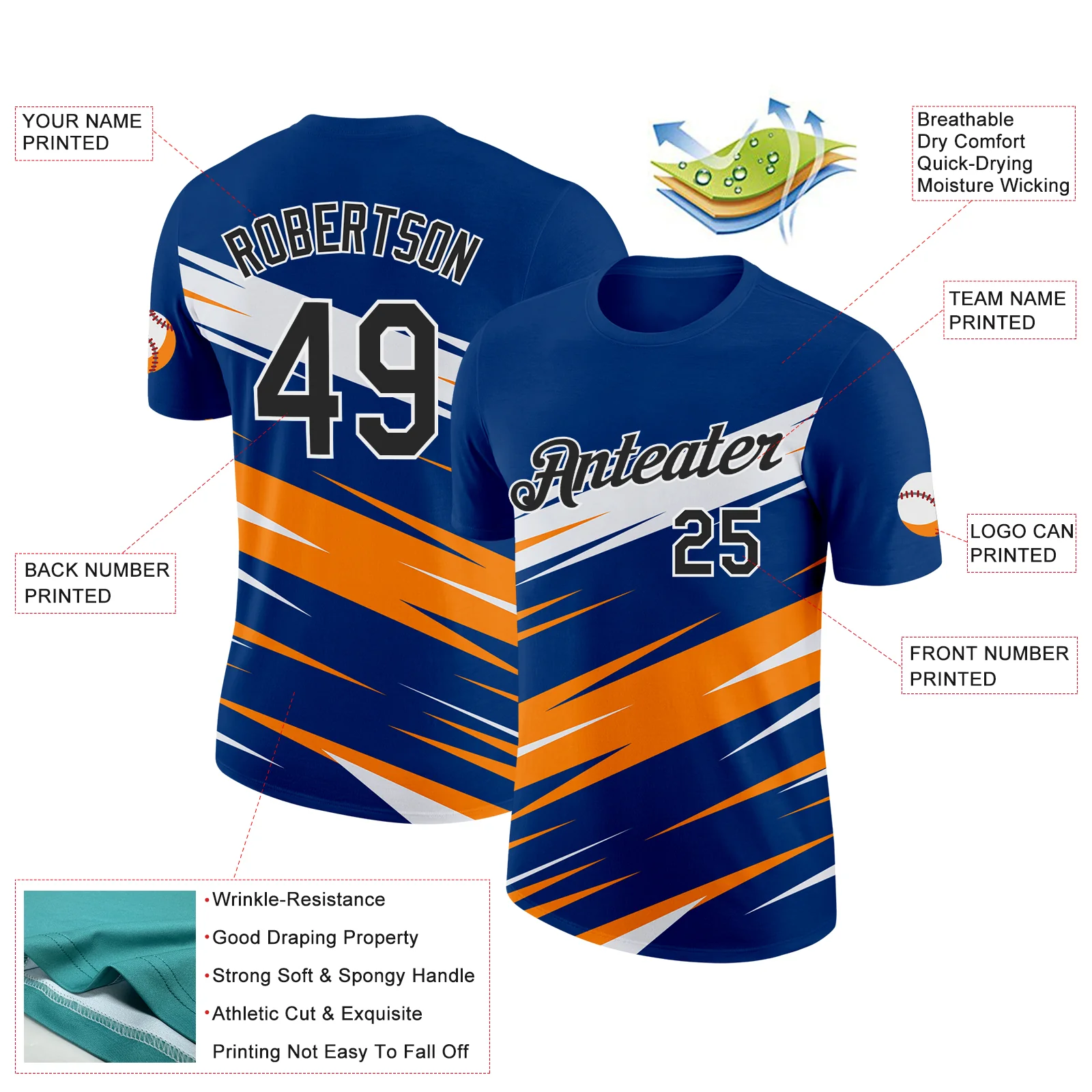 Custom US Navy Blue Black-Bay Orange 3D Esports Performance T-Shirt - Image 2