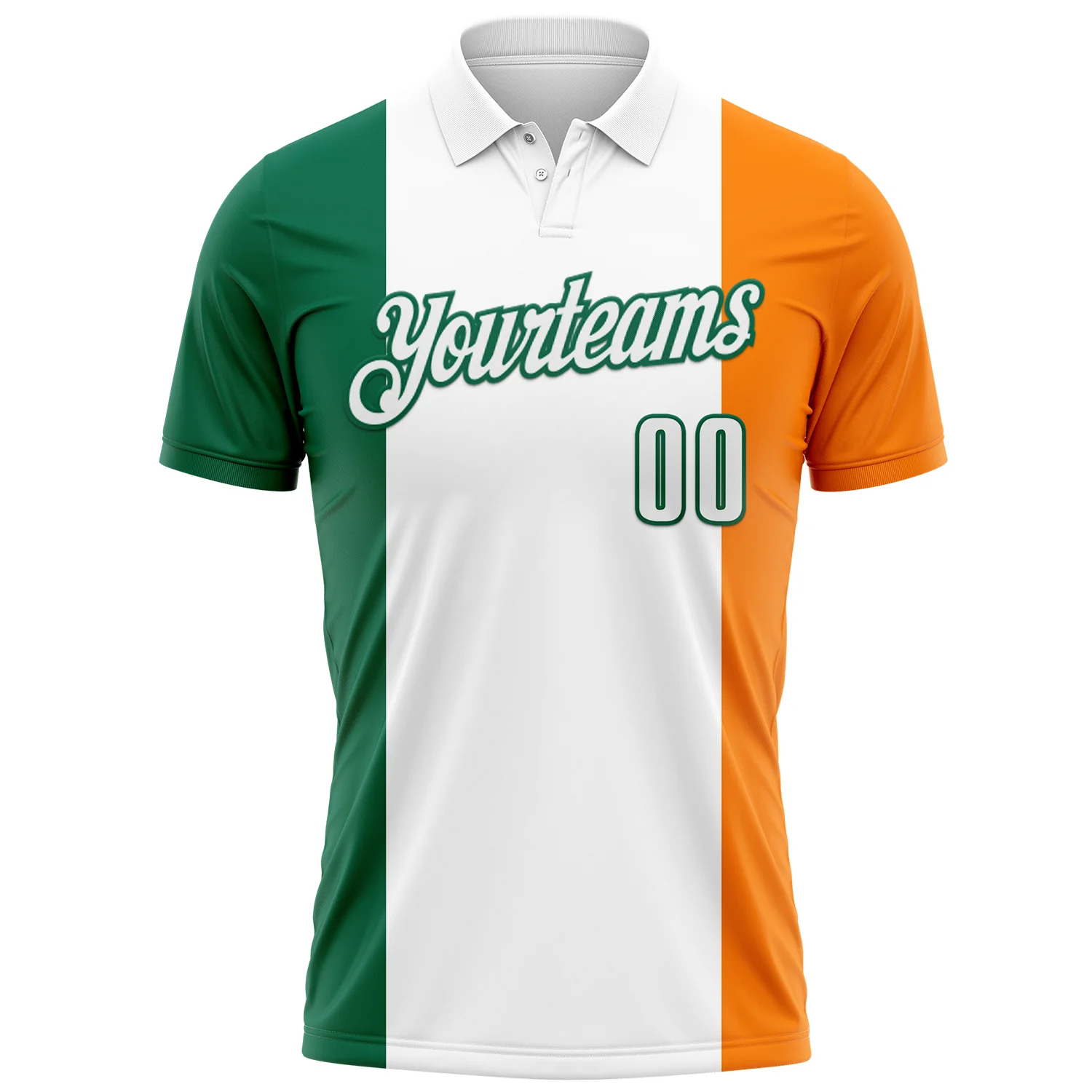 Custom White Kelly Green-Bay Orange 3D St. Patrick's Day Shamrock Performance Polo Shirt - Image 2