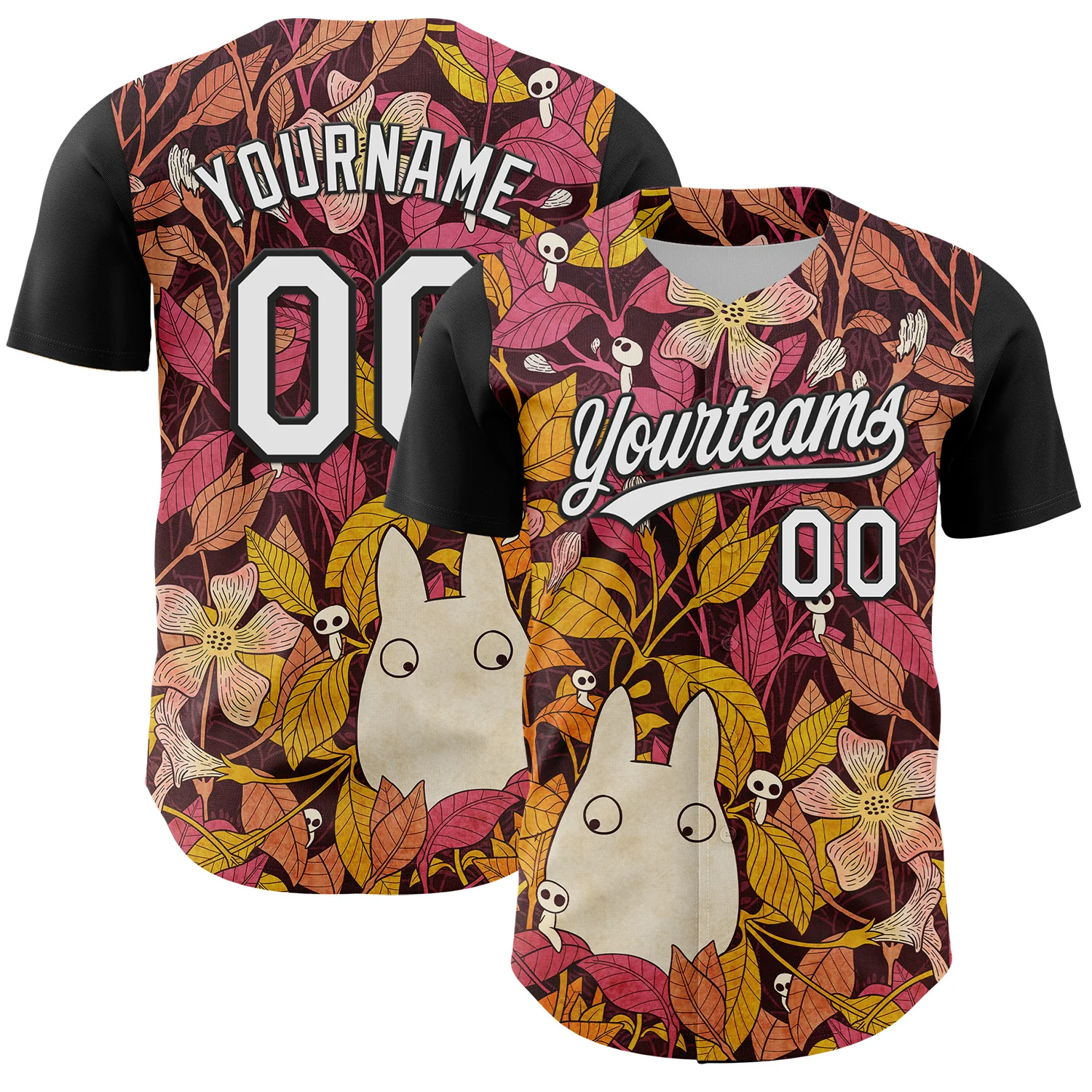 Custom Black White 3D Syntetyc Chibi Floral Authentic Baseball Jersey