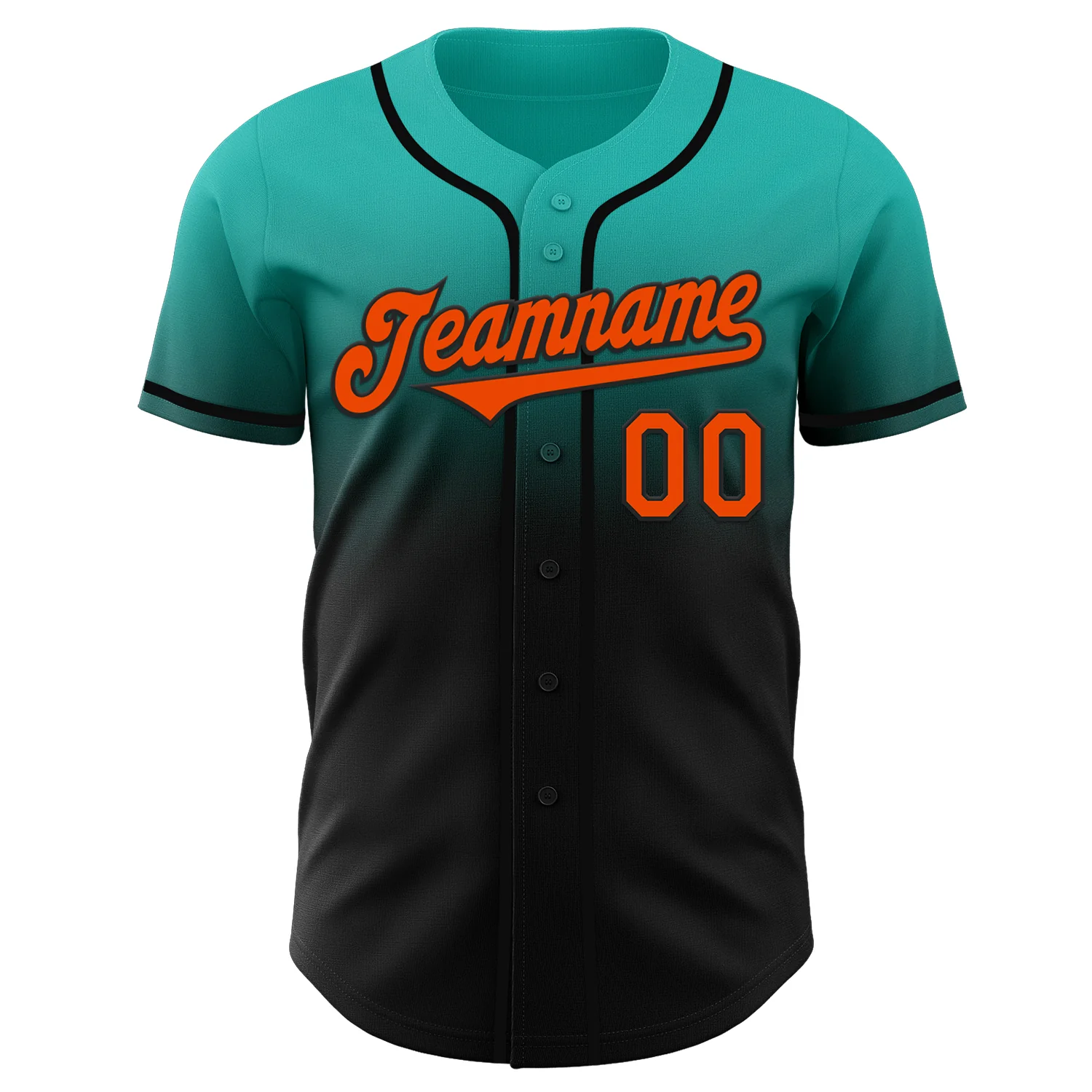 Custom Aqua Orange-Black Authentic Fade Fashion Baseball Jersey - Image 2
